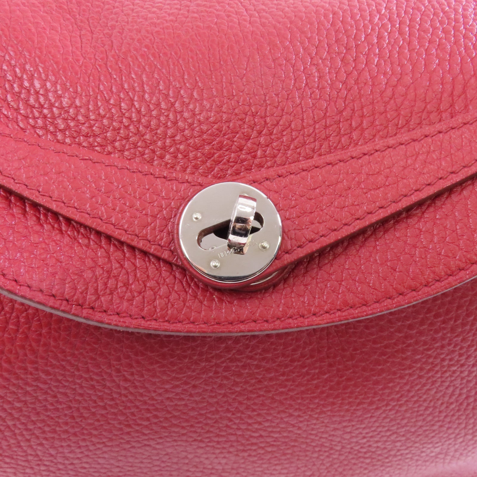 HERMES Clemence皮革Lindy 30銀扣手挽肩背兩用袋紅色/Rouge casaque