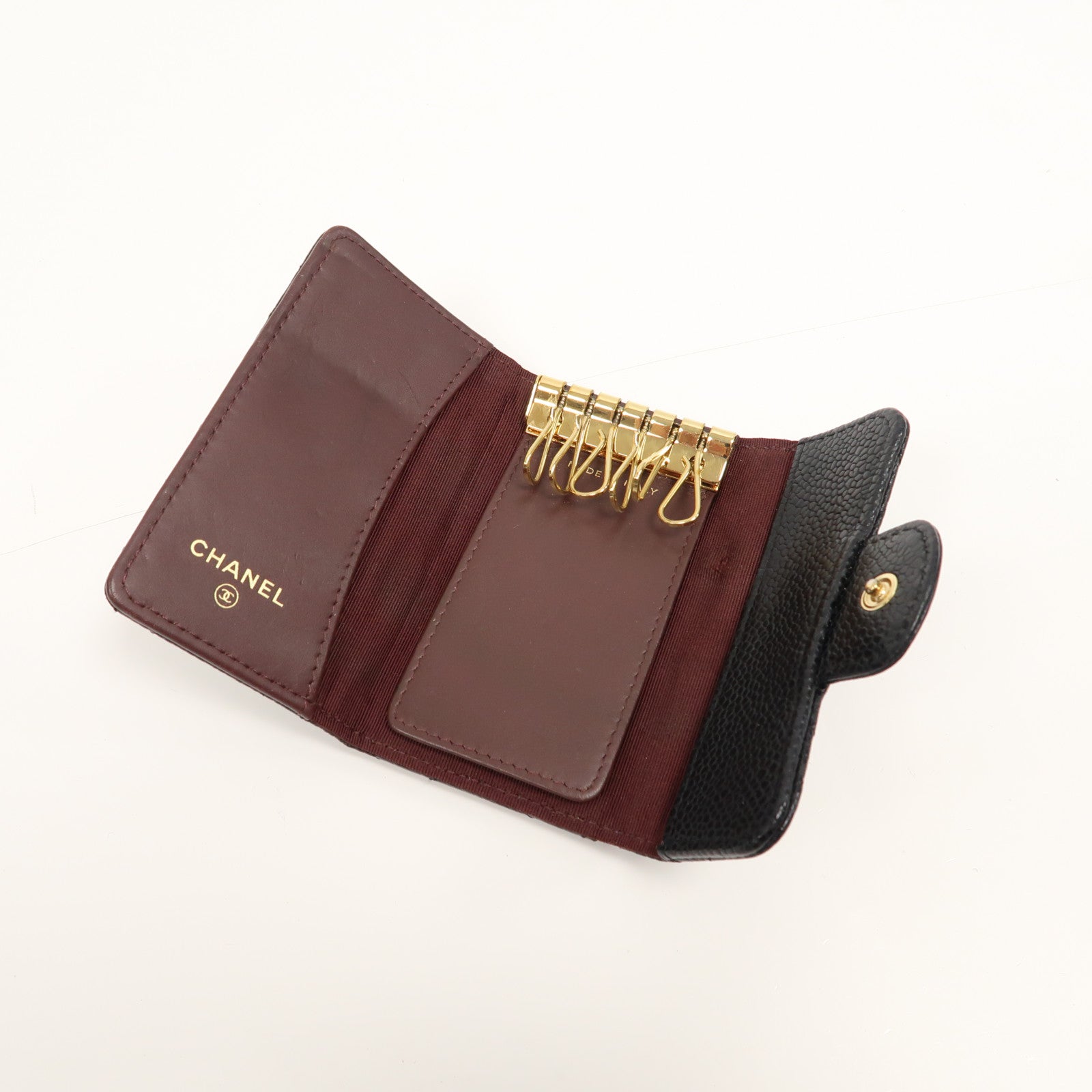 CHANEL Caviar皮革Keycase金扣鎖匙包黑色