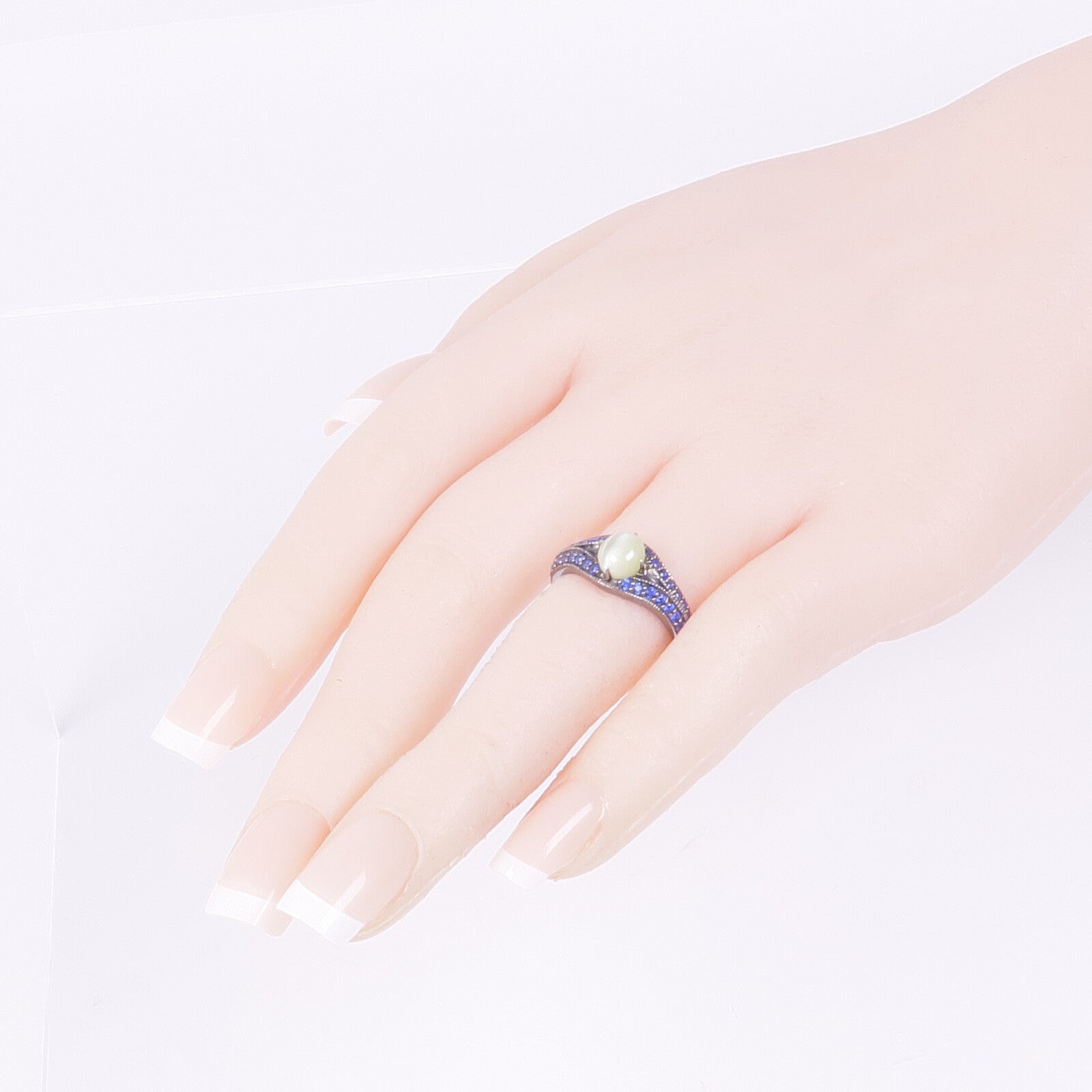 JEWELRY 18K白金Cat's Eye Sapphire Ring貓眼石/藍寶石戒指US#6.5
