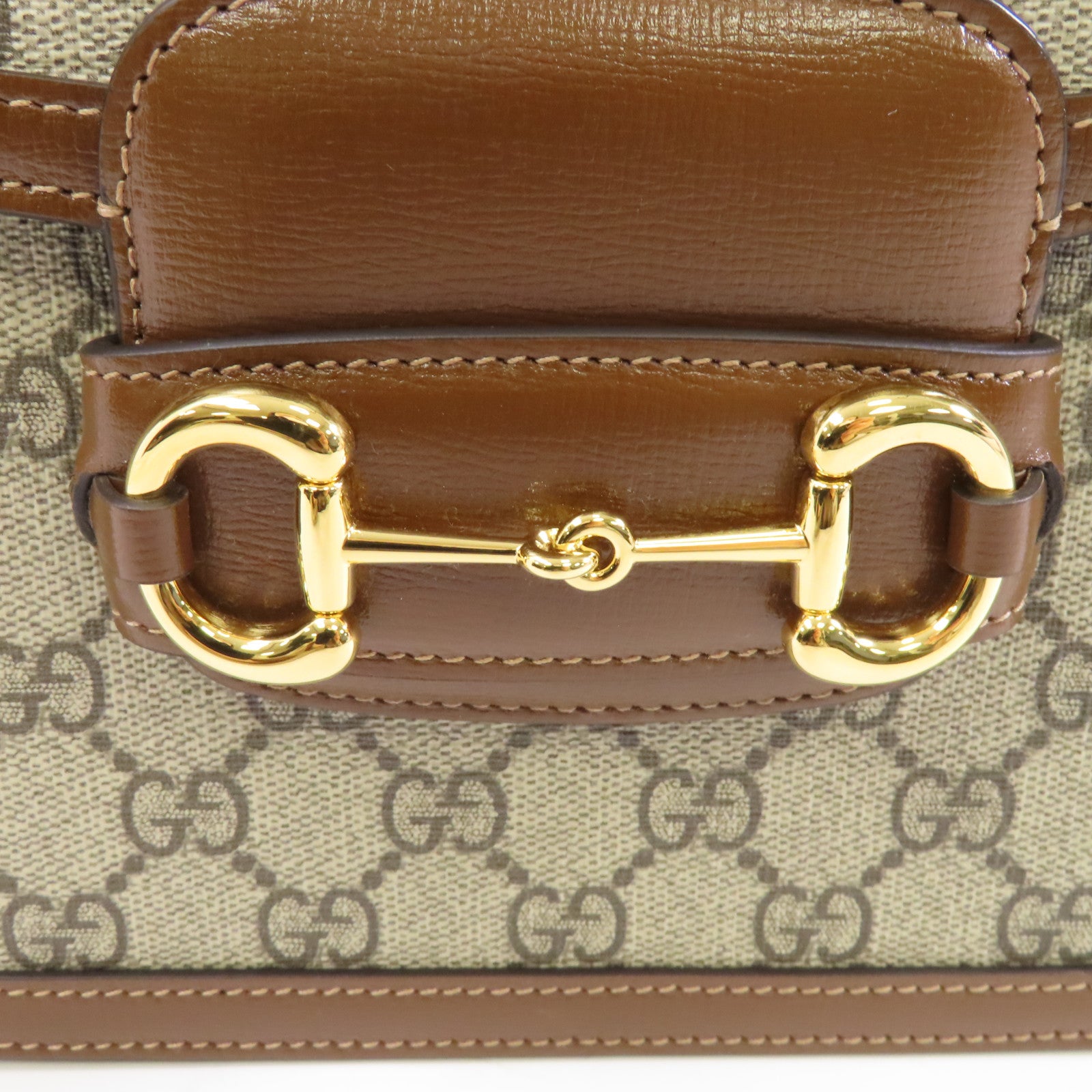 GUCCI 塗層帆布/皮革Horsebit 1955金扣肩背袋啡色