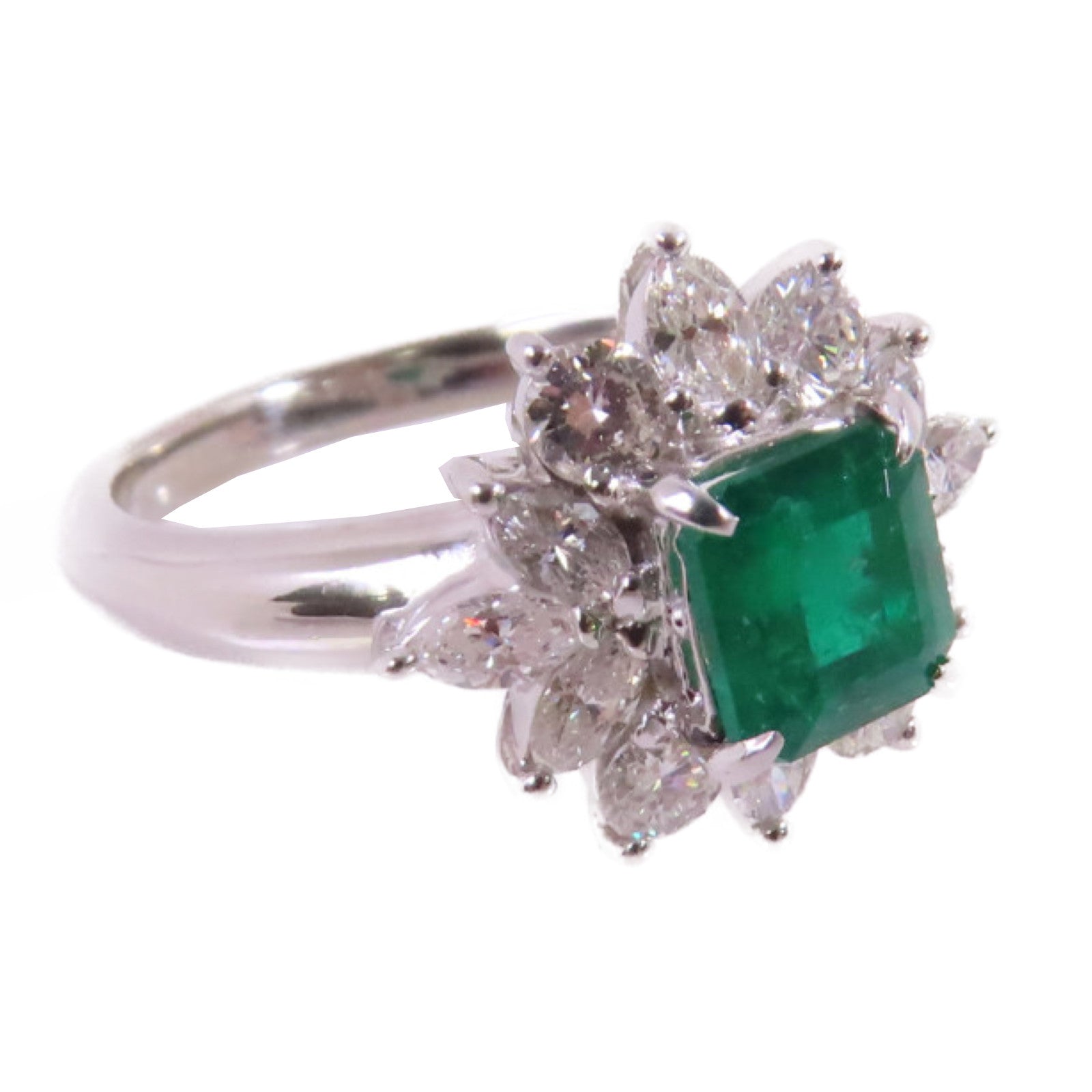 JEWELRY 0.99ct Emerald 0.85ct Diamond Ring US#6.75 PT900 Platinum