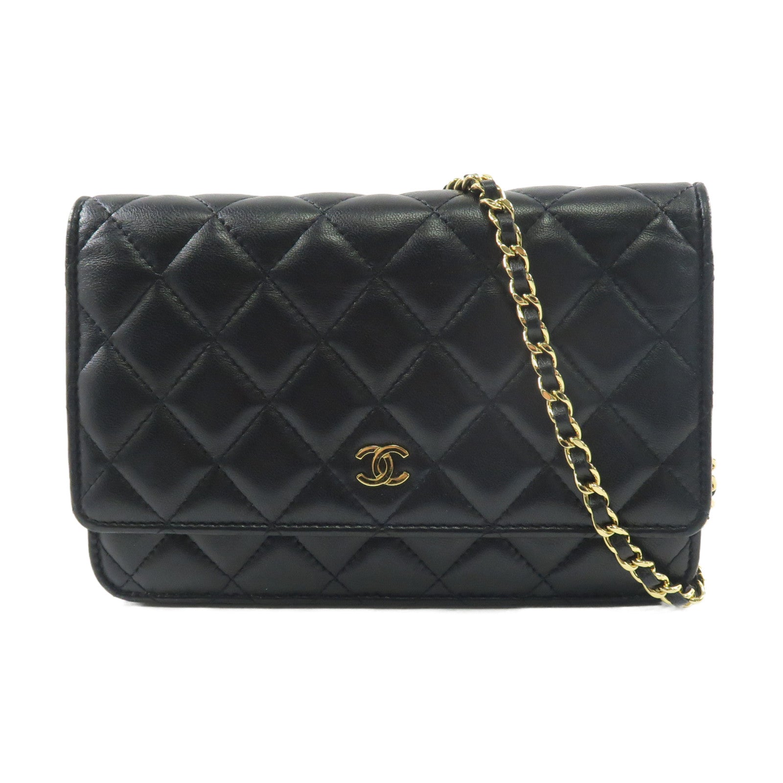 CHANEL 羊皮皮革Wallet On Chain金扣鏈帶肩背袋黑色