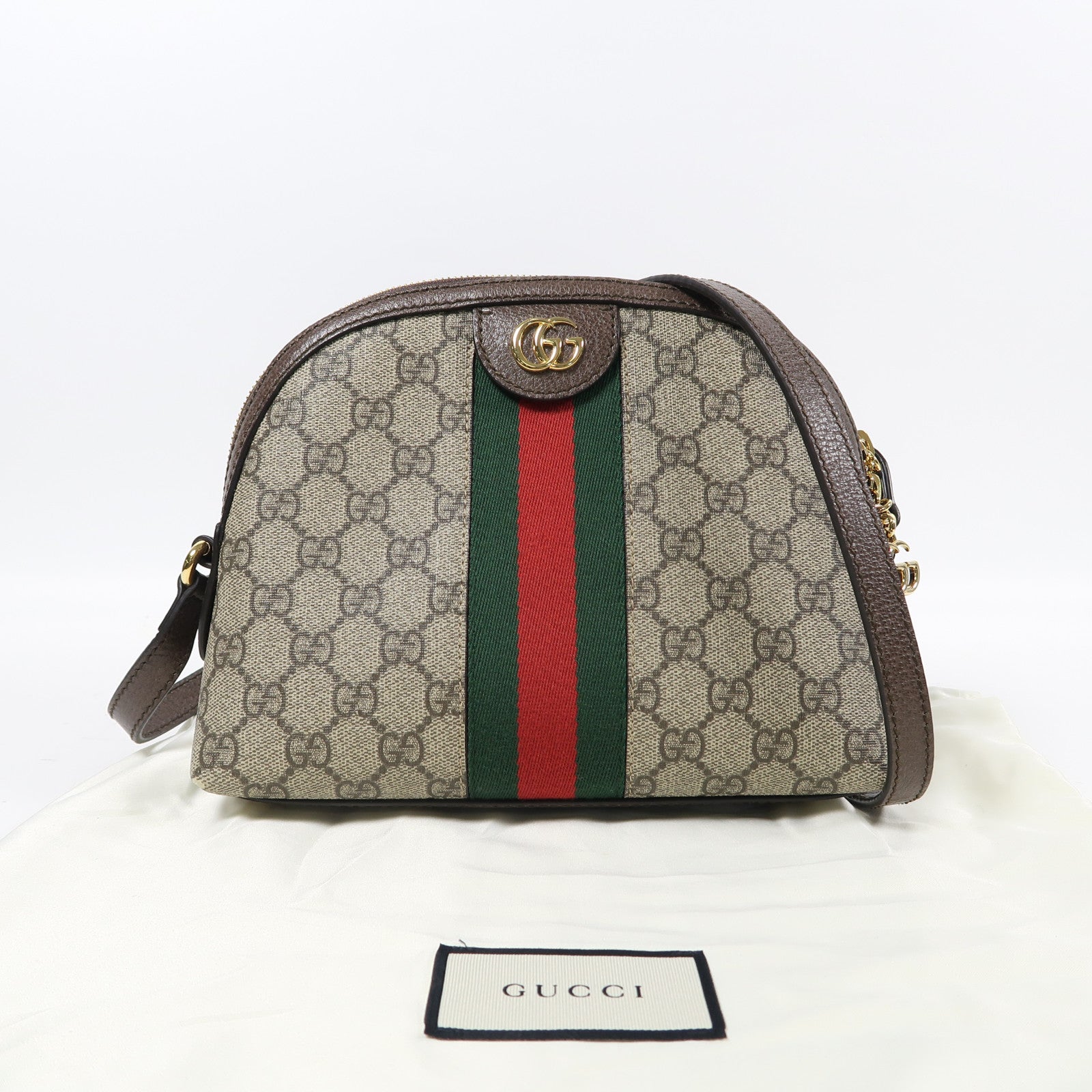 GUCCI 塗層帆布Ophidia GG金扣肩背袋啡色