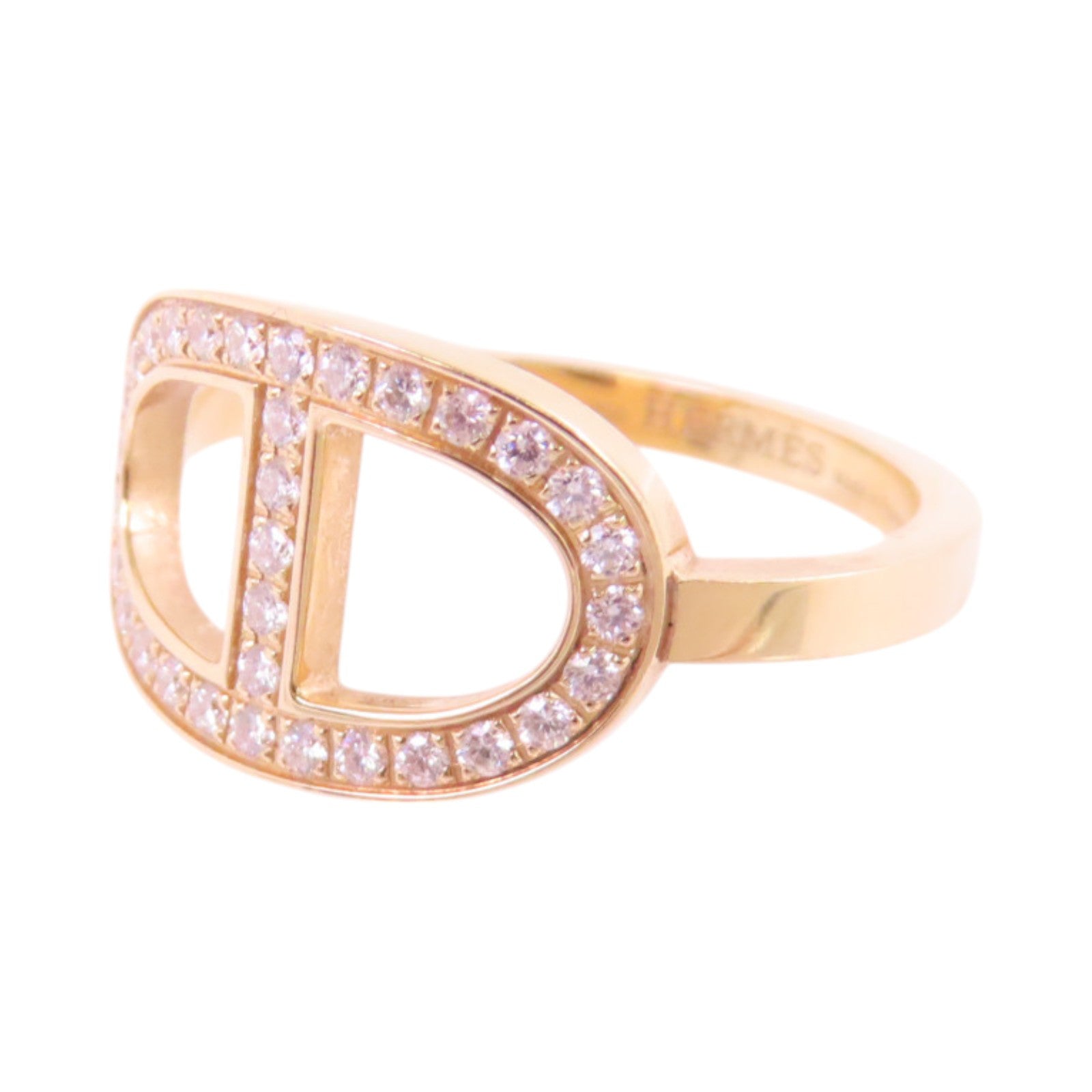 HERMES 18K玫瑰金/鑽石Bague Chain Dancre Diamond Ring戒指#52/US#5.75