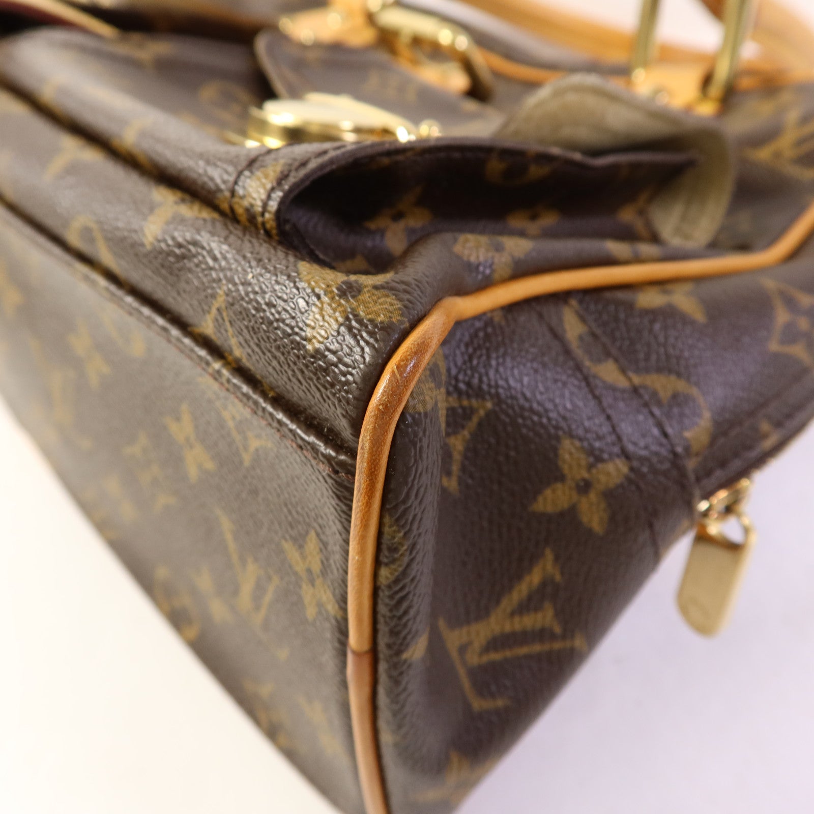 LOUIS VUITTON Monogram Manhattan GM金扣手挽袋棕色