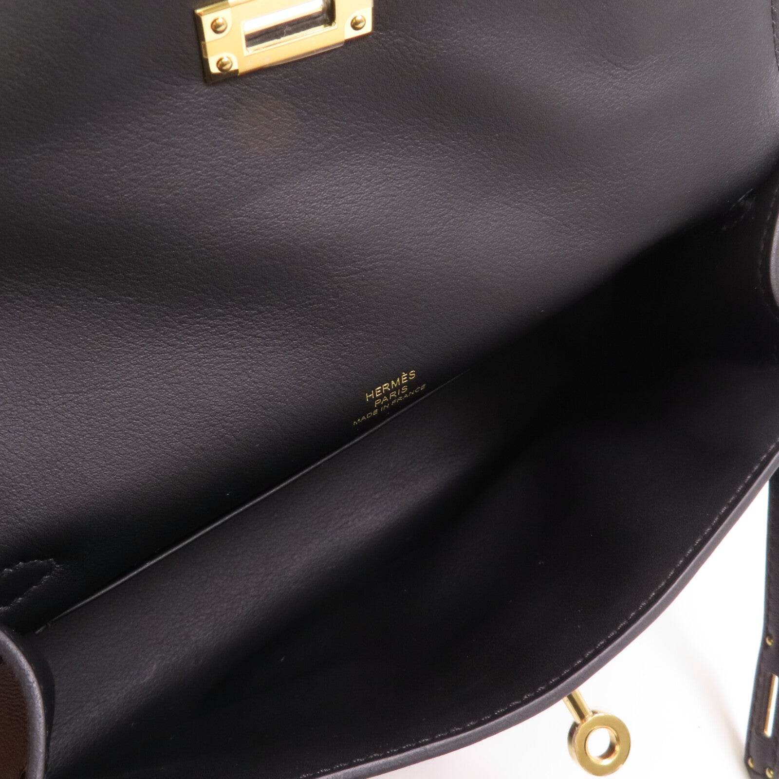 HERMES 【激減優惠】Swift皮革Kelly Pochette金扣手挽袋Noir