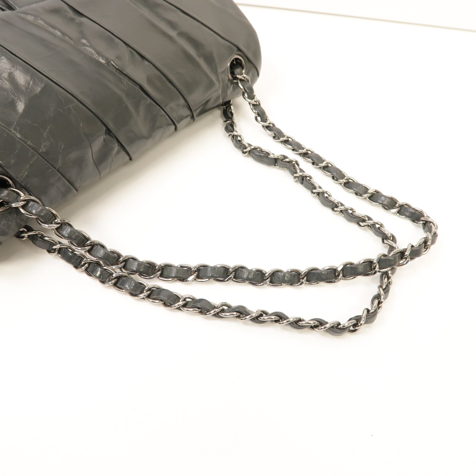 CHANEL 【激減優惠】牛皮皮革Chain Shoulder Bag銀扣鏈帶肩背袋灰色