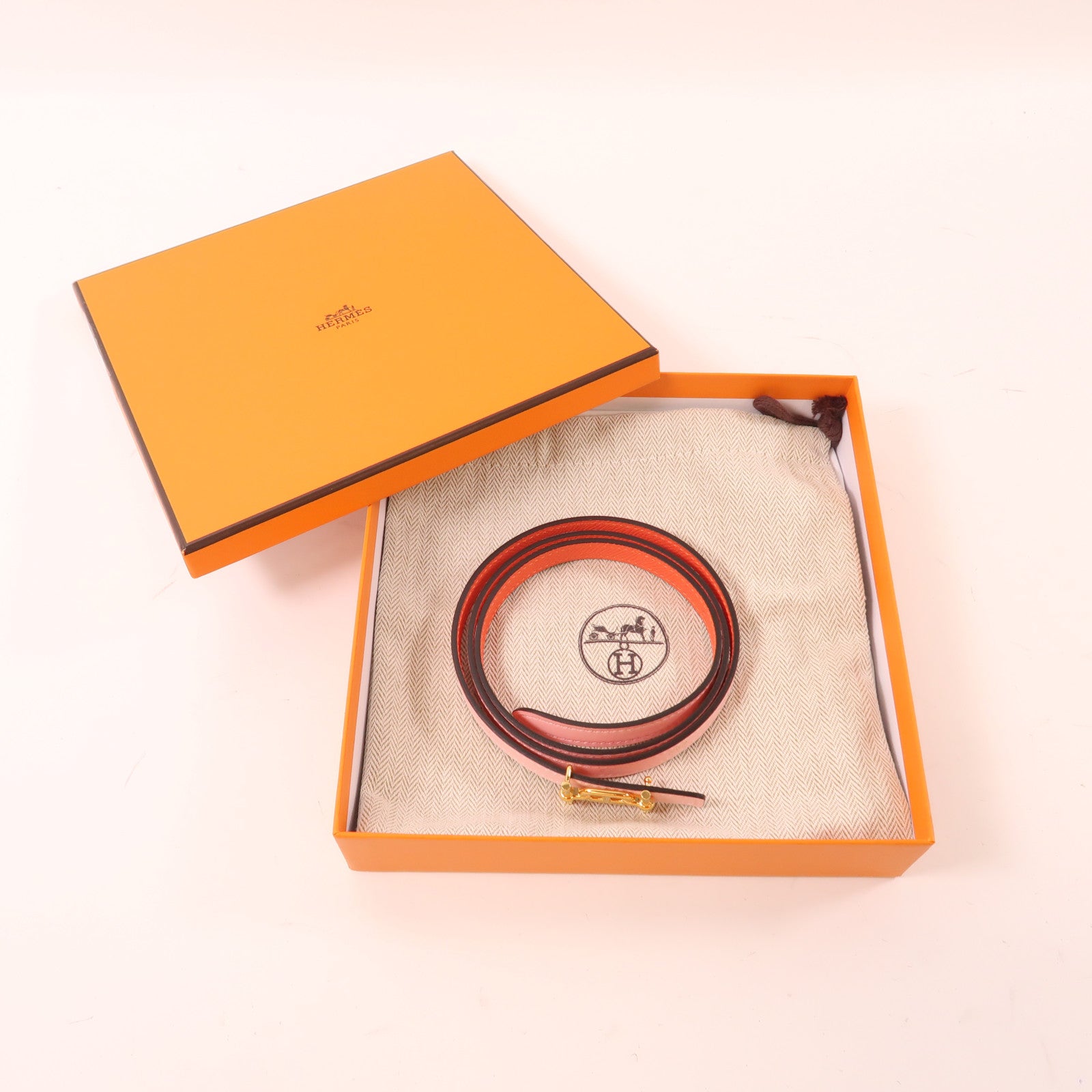 HERMES 【激減優惠】Swift皮革Belt金扣皮帶Rose Sakura
