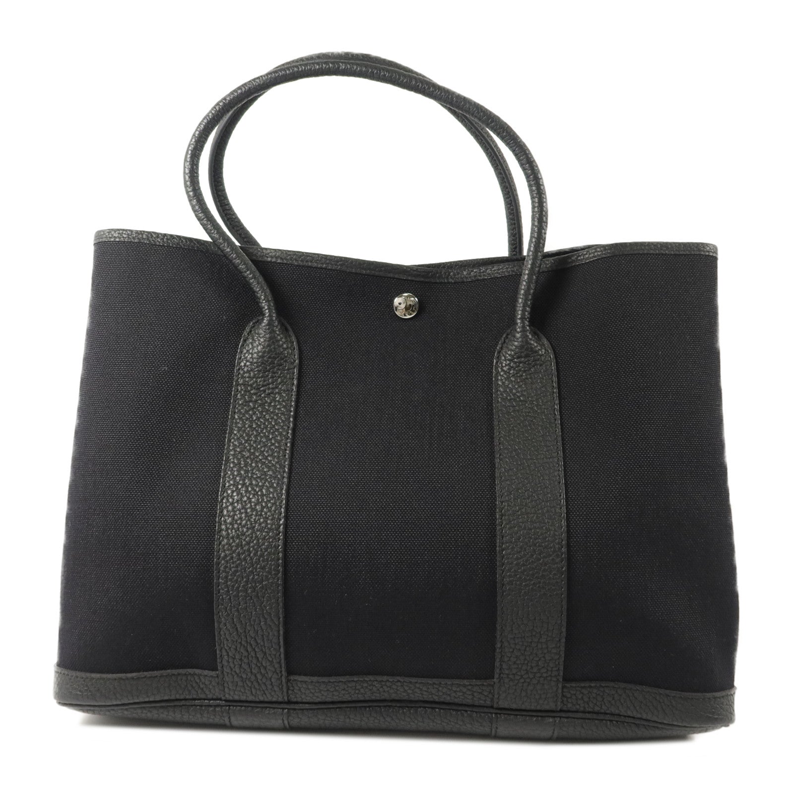 HERMES Negonda皮革/帆布GardenParty PM手挽袋Noir