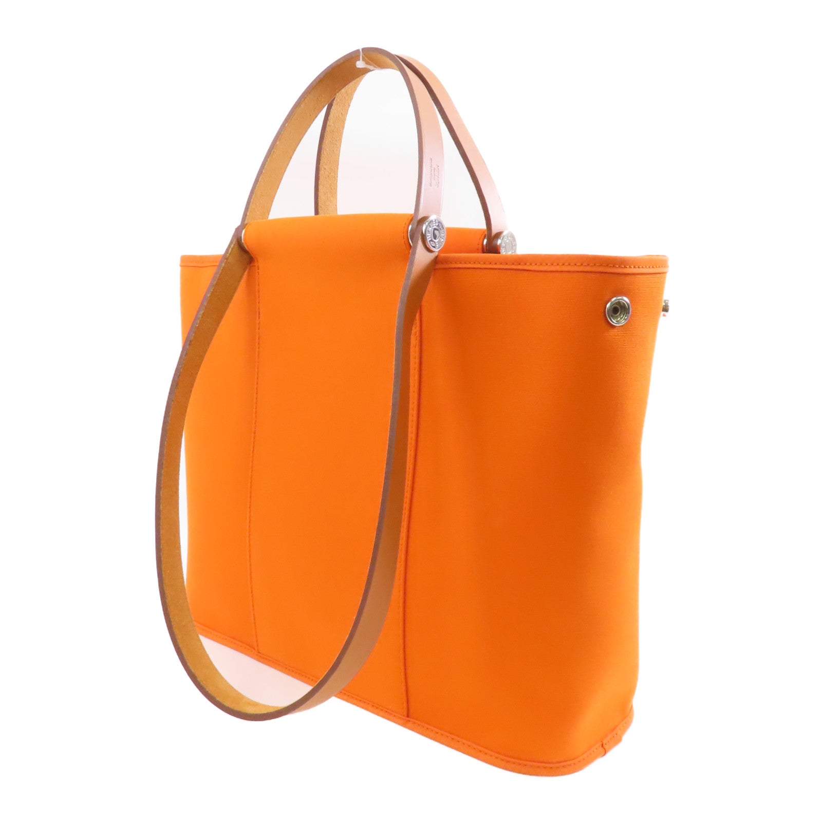 HERMES 帆布Cabag PM銀扣手挽肩背兩用袋橙色