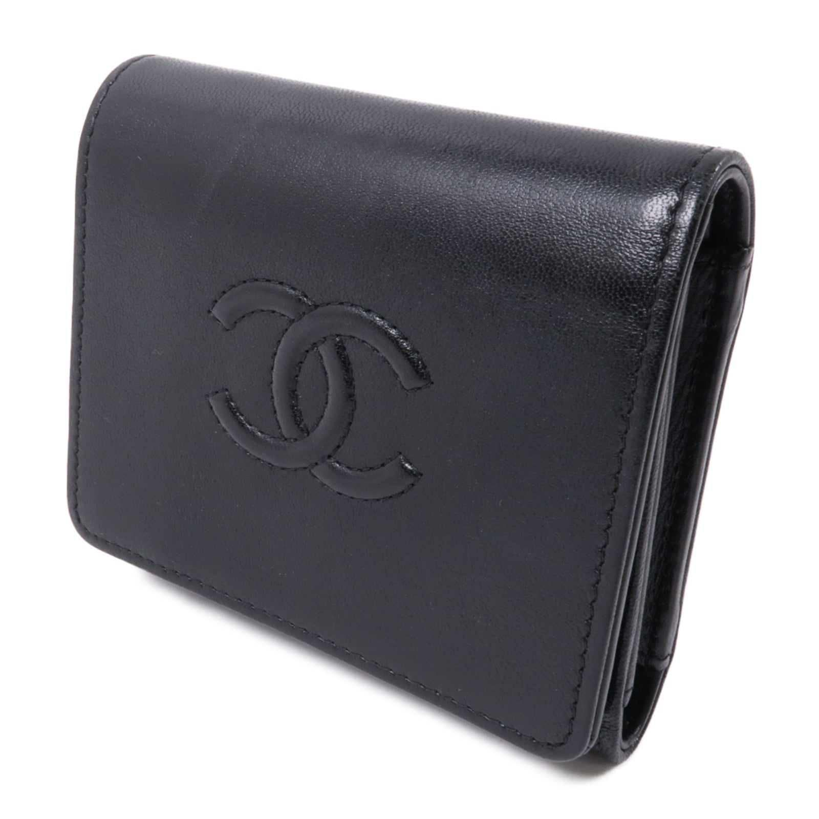 CHANEL 皮革Wallet金扣錢包黑色