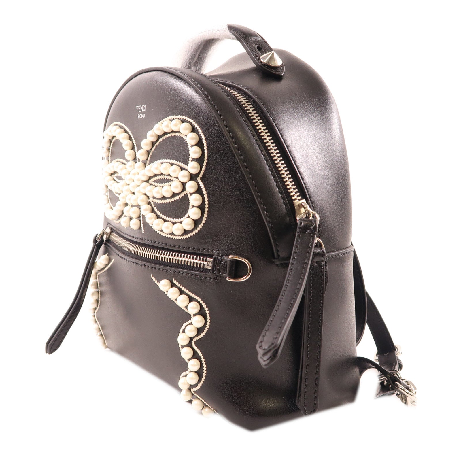 FENDI 牛皮皮革Backpack銀扣背包黑色