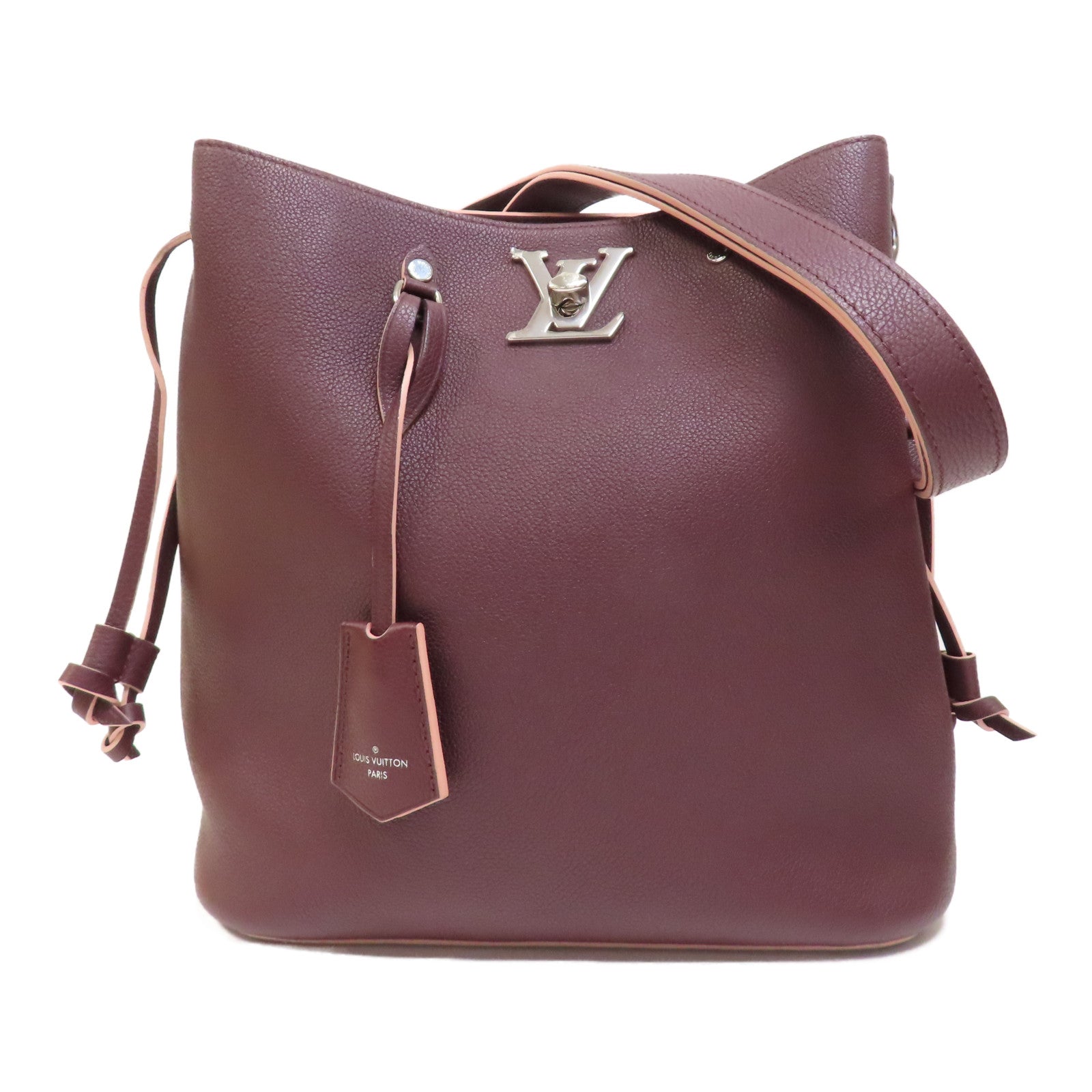 LOUIS VUITTON 【激減優惠】牛皮皮革Lockme Bucket銀扣肩背袋紫色