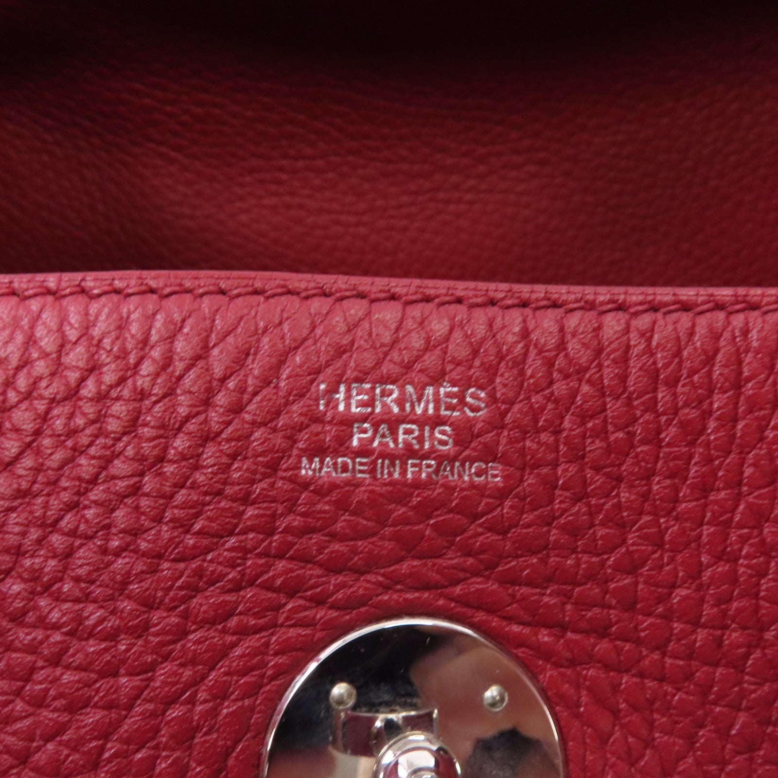 HERMES Clemence皮革Lindy 30銀扣手挽肩背兩用袋紅色/Rouge casaque
