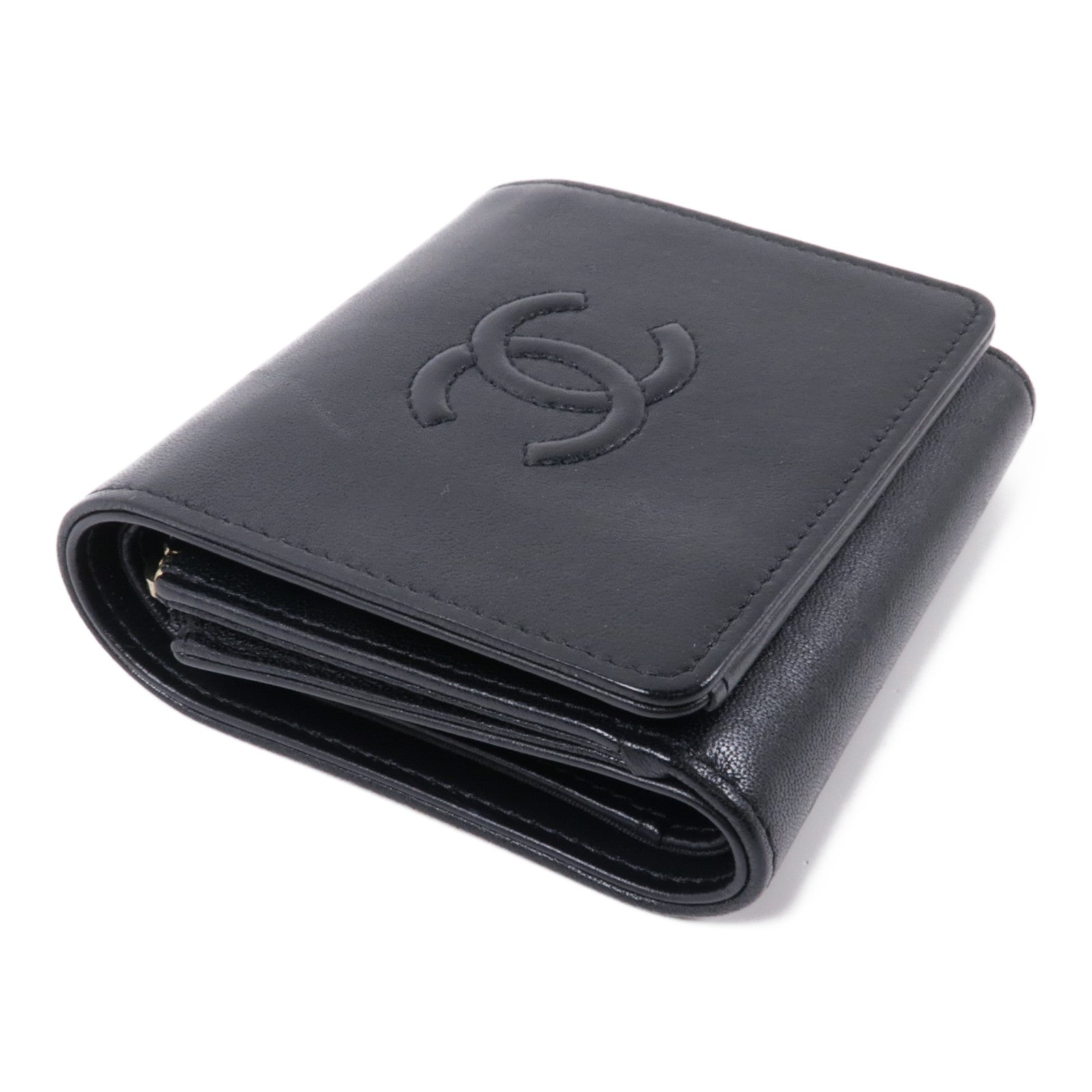 CHANEL 皮革Wallet金扣錢包黑色