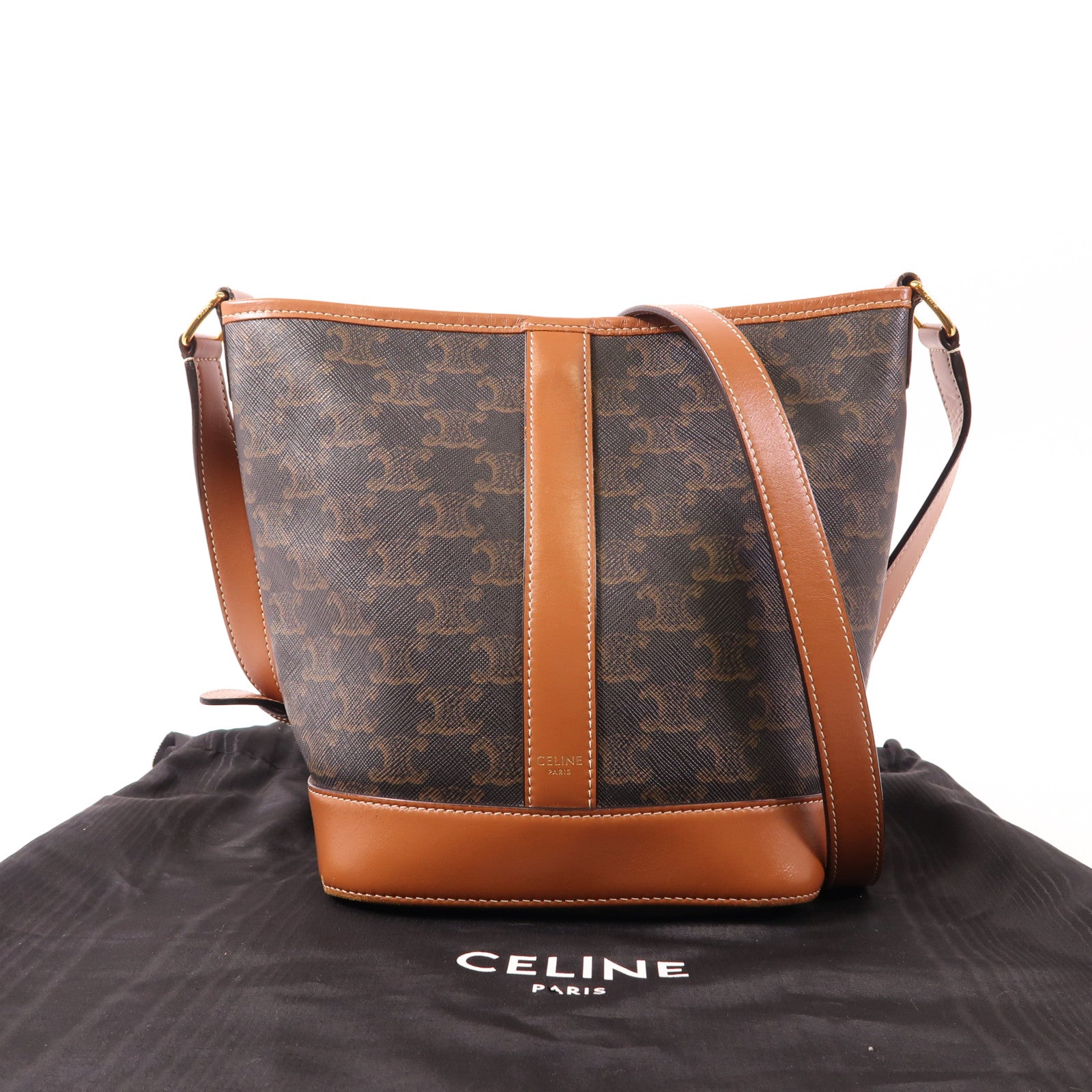 CELINE 塗層帆布Triomphe Bucket金扣肩背袋