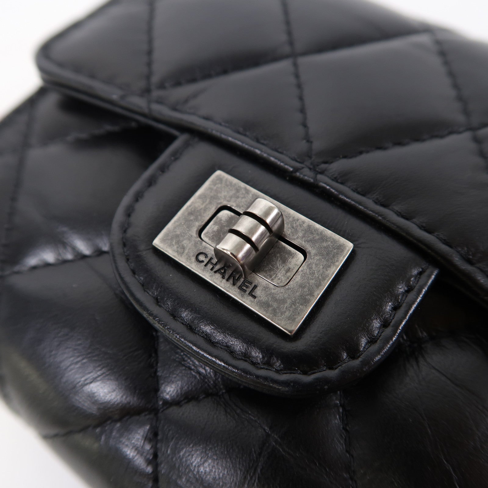CHANEL 菱格羊皮皮革2.55 Wallet銀扣錢包黑色