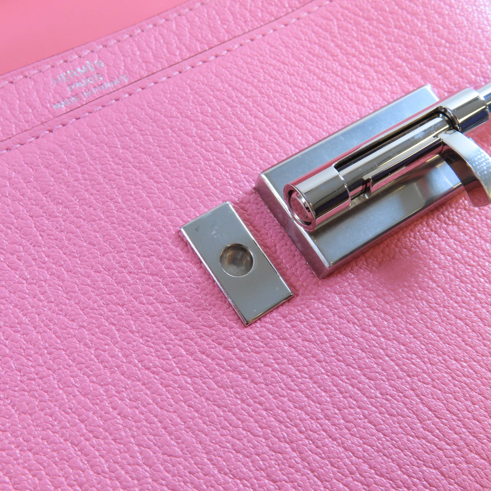 HERMES **【激減優惠】Chevre皮革Mini Verrou銀扣肩背袋Rose D'ete夏日玫瑰粉紅色