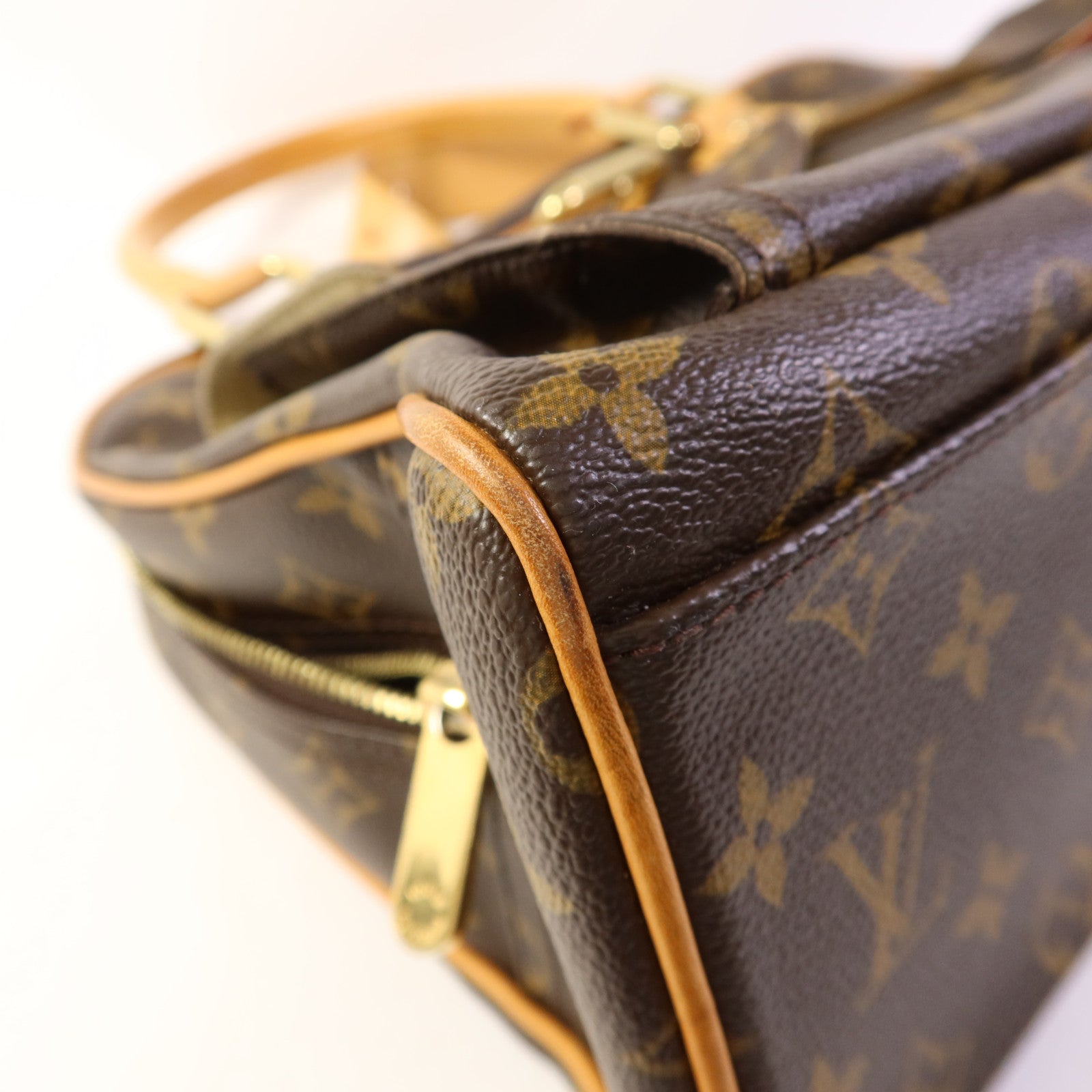 LOUIS VUITTON Monogram Manhattan GM金扣手挽袋棕色