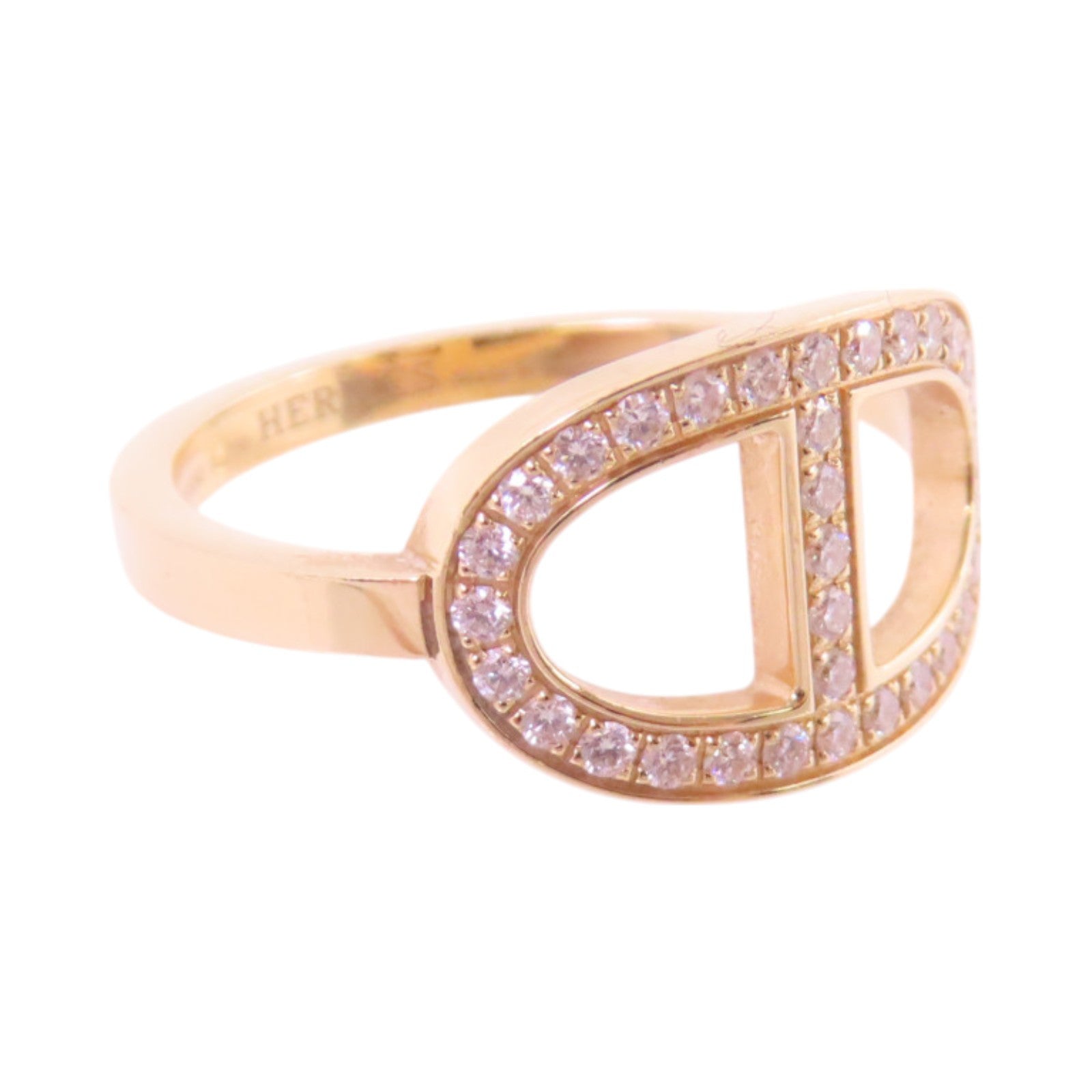 HERMES 18K玫瑰金/鑽石Bague Chain Dancre Diamond Ring戒指#52/US#5.75