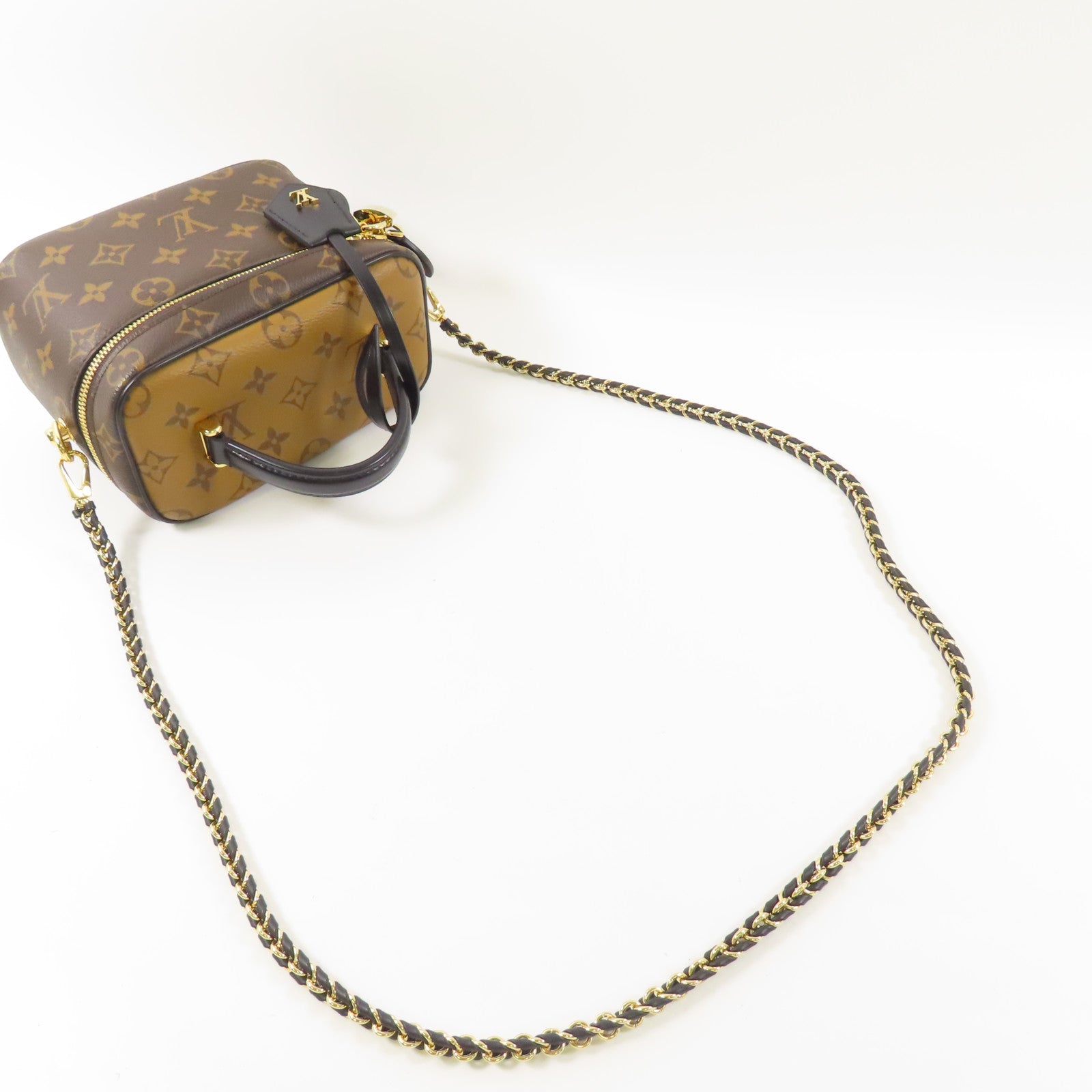 LOUIS VUITTON Monogram Reverse Vanity PM金扣手挽肩背兩用袋棕色