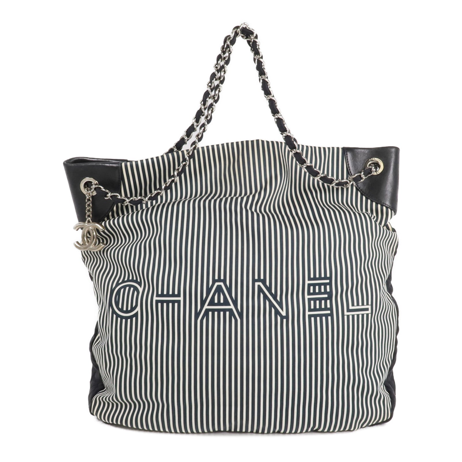 CHANEL 帆布2 Way Shoulder銀扣手挽肩背兩用袋