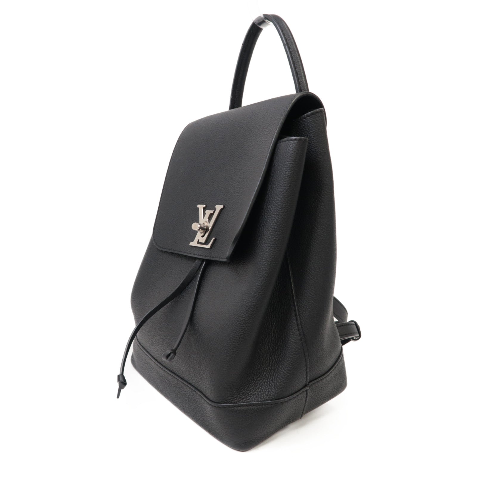 LOUIS VUITTON 牛皮皮革Lock Me Backpack銀扣背包黑色