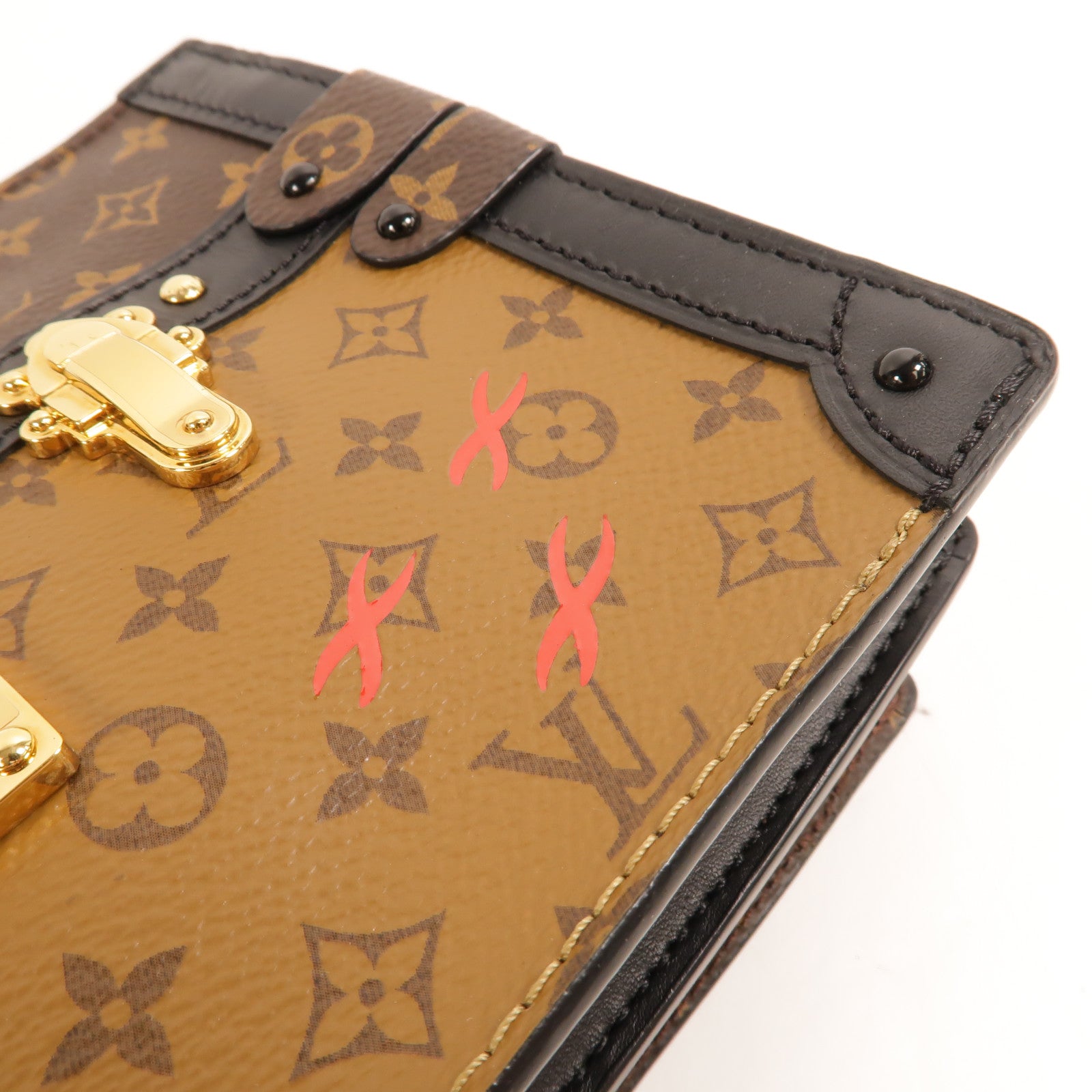 LOUIS VUITTON Monogram Reverse Trunk Clutch金扣肩背袋棕色