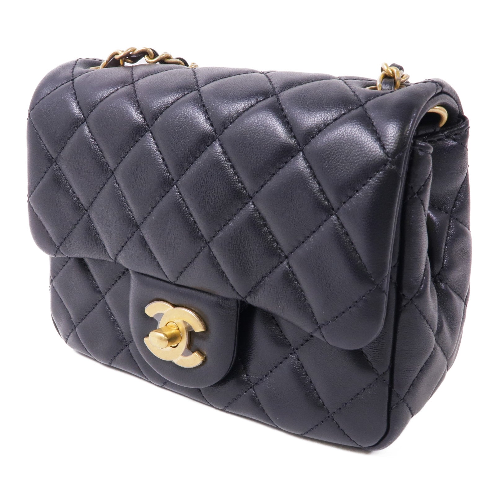 CHANEL 羊皮皮革Mini Classic 17金扣鏈帶肩背袋