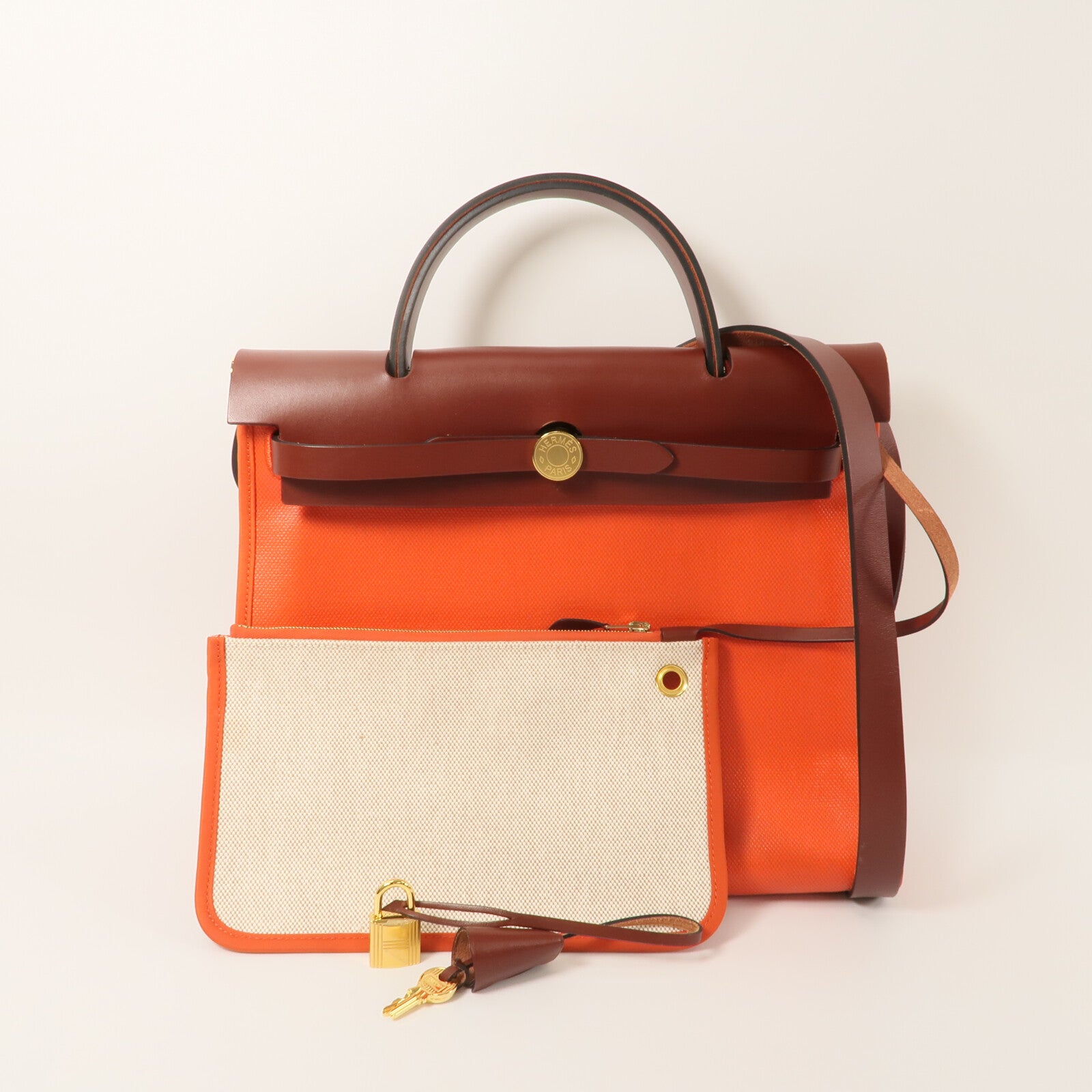 HERMES 帆布Herbag PM手挽肩背兩用袋Orange Mecano/Rough H