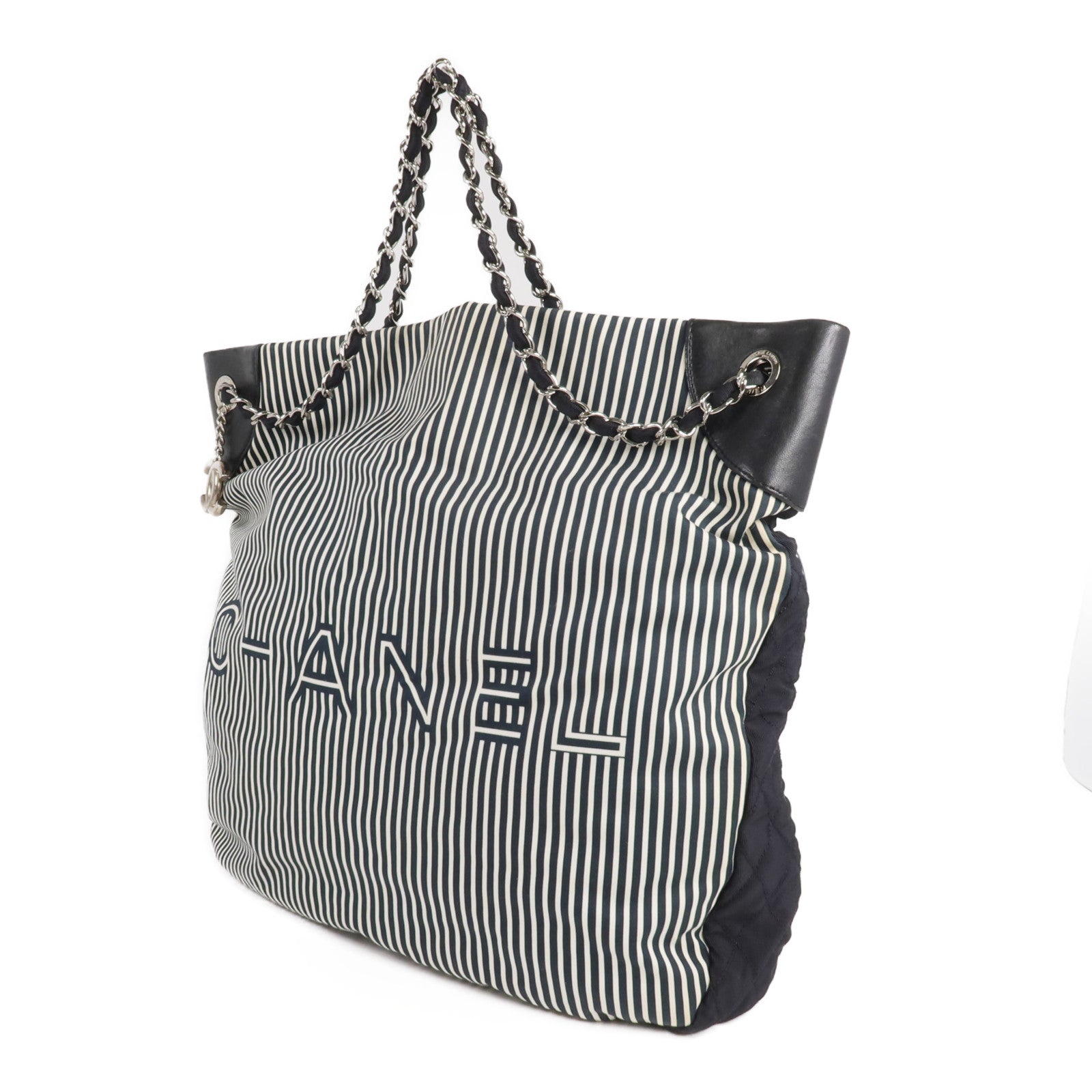 CHANEL 帆布2 Way Shoulder銀扣手挽肩背兩用袋
