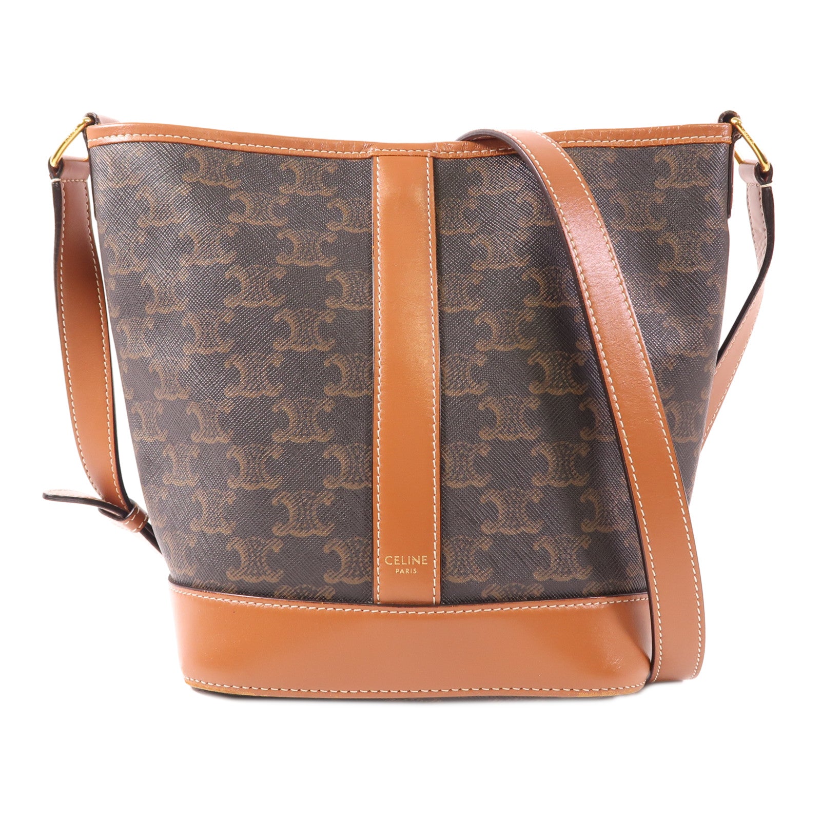 CELINE 塗層帆布Triomphe Bucket金扣肩背袋