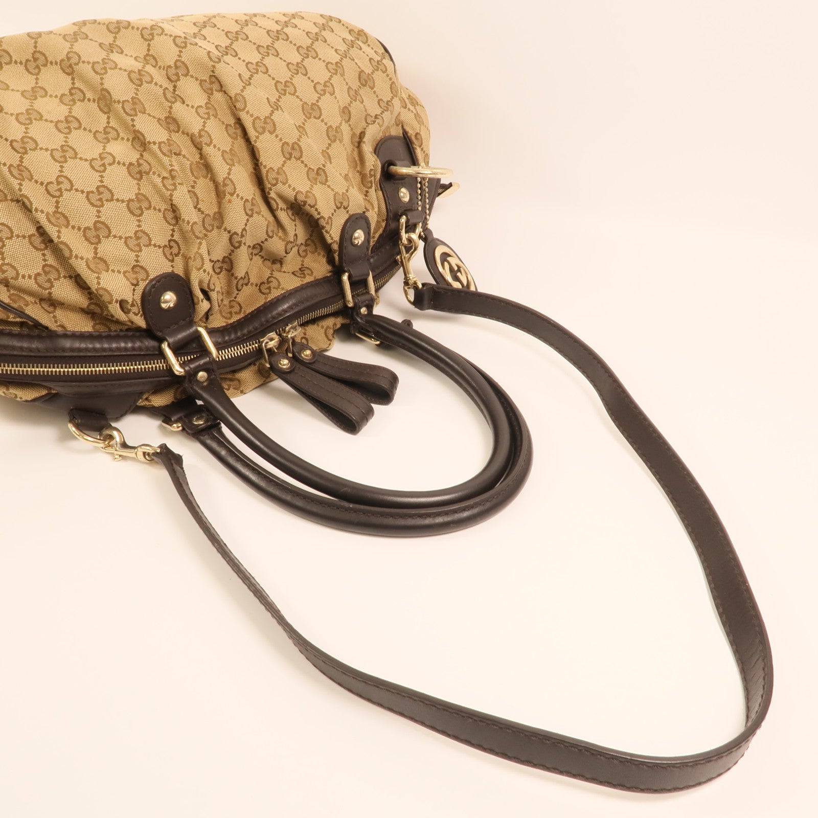 GUCCI 帆布GG Sukey金扣手挽肩背兩用袋
