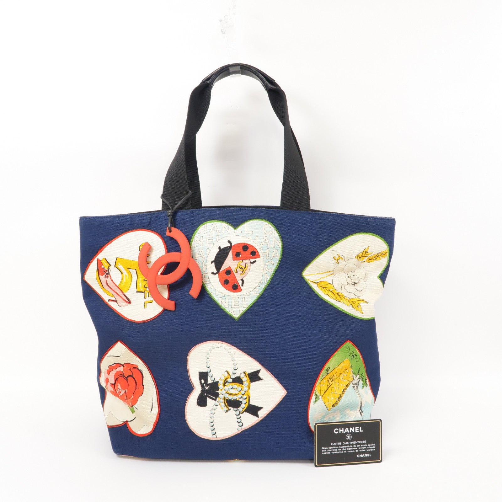 CHANEL 帆布Tote Bag銀扣肩背袋藍色