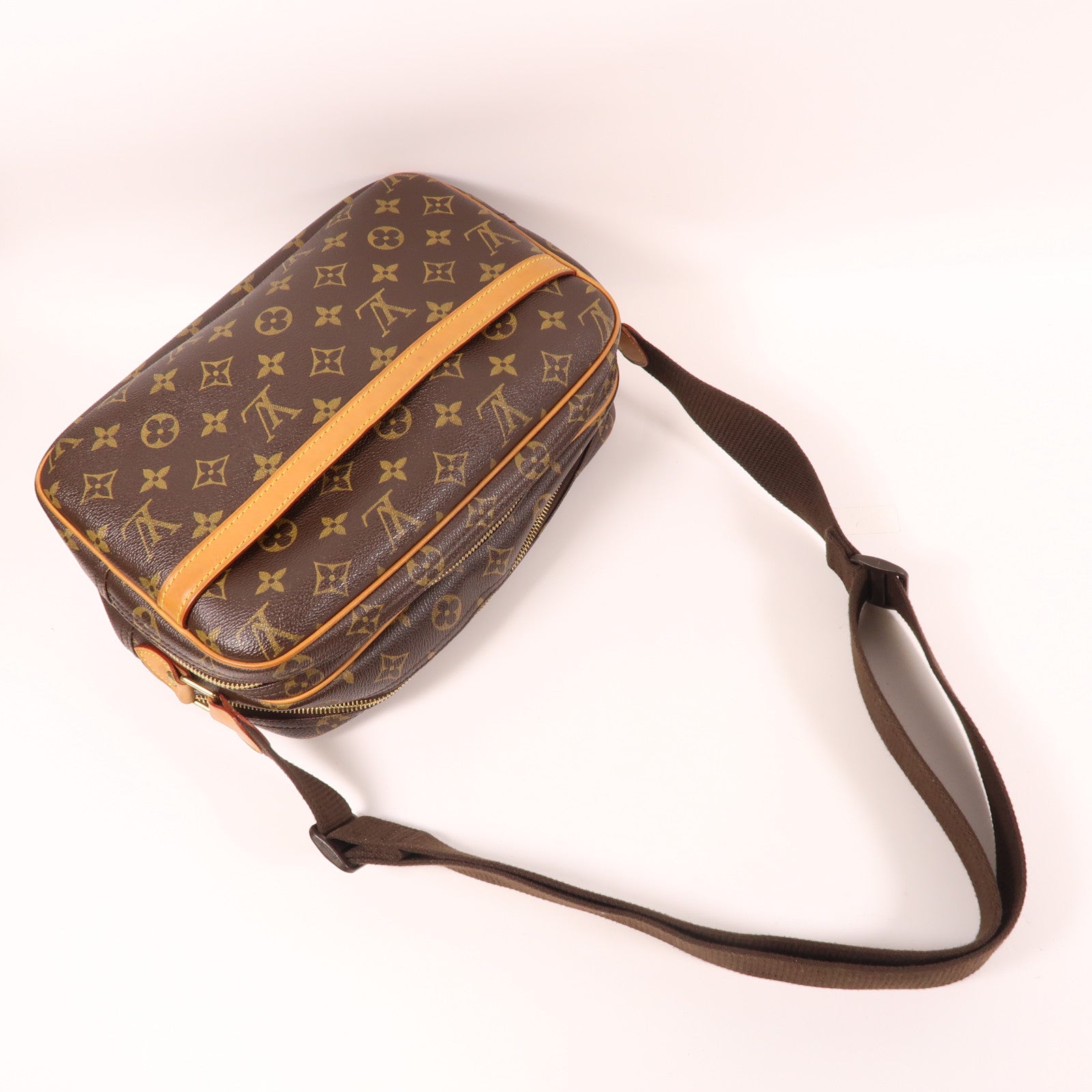 LOUIS VUITTON Monogram Reporter PM金扣肩背袋棕色