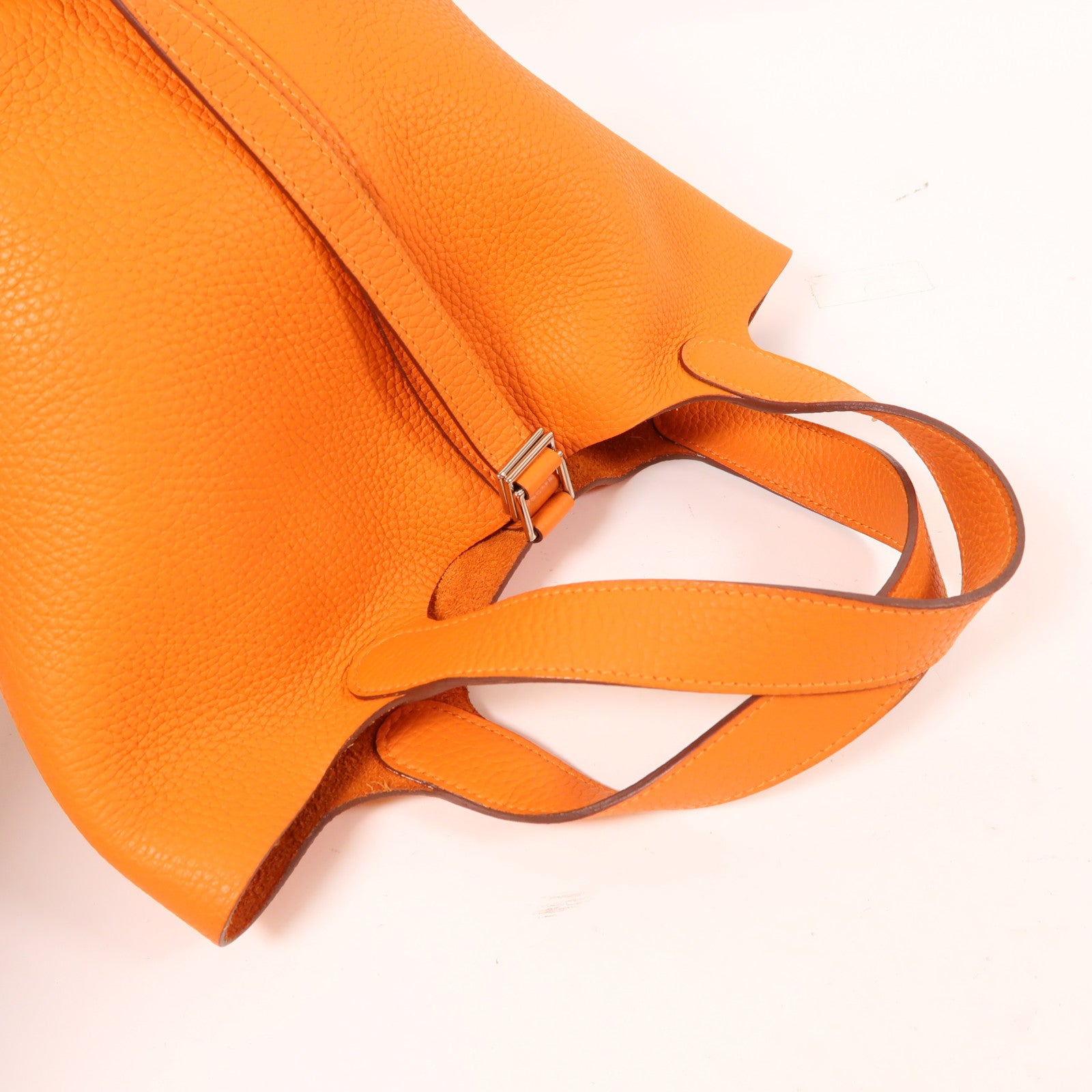 HERMES Clemence皮革Picotin PM銀扣手挽袋Orange