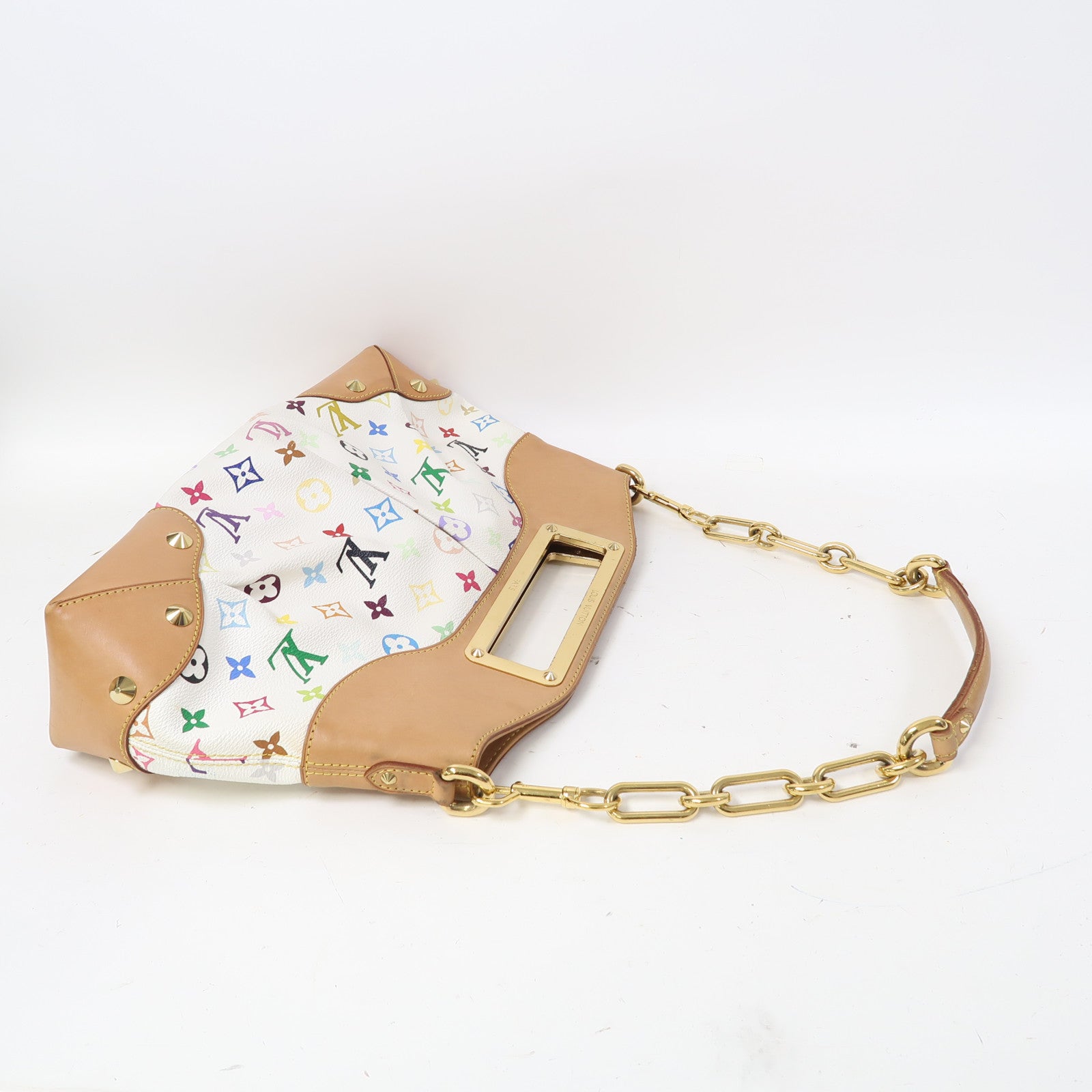 LOUIS VUITTON Monogram Multicolore Judy MM金扣手挽肩背兩用袋白色