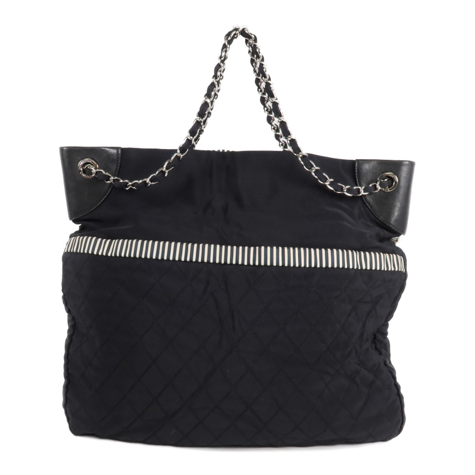 CHANEL 帆布2 Way Shoulder銀扣手挽肩背兩用袋
