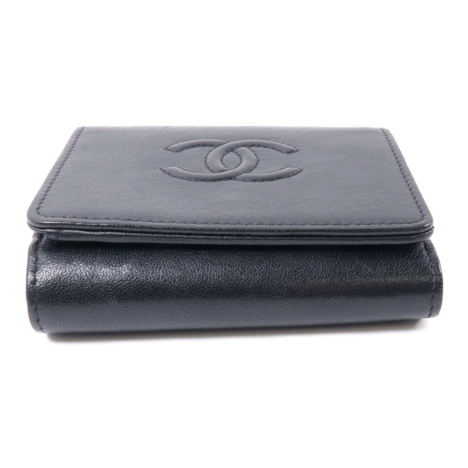 CHANEL 皮革Wallet金扣錢包黑色