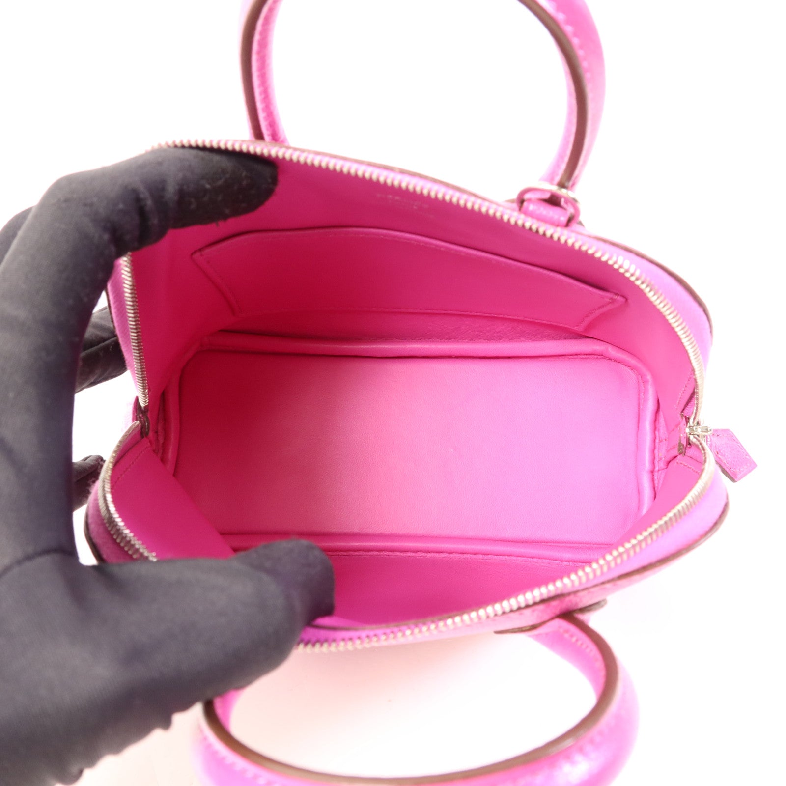 HERMES Chevre Mysore皮革Mini Bolide 1923銀扣手挽肩背兩用袋Rose Purple