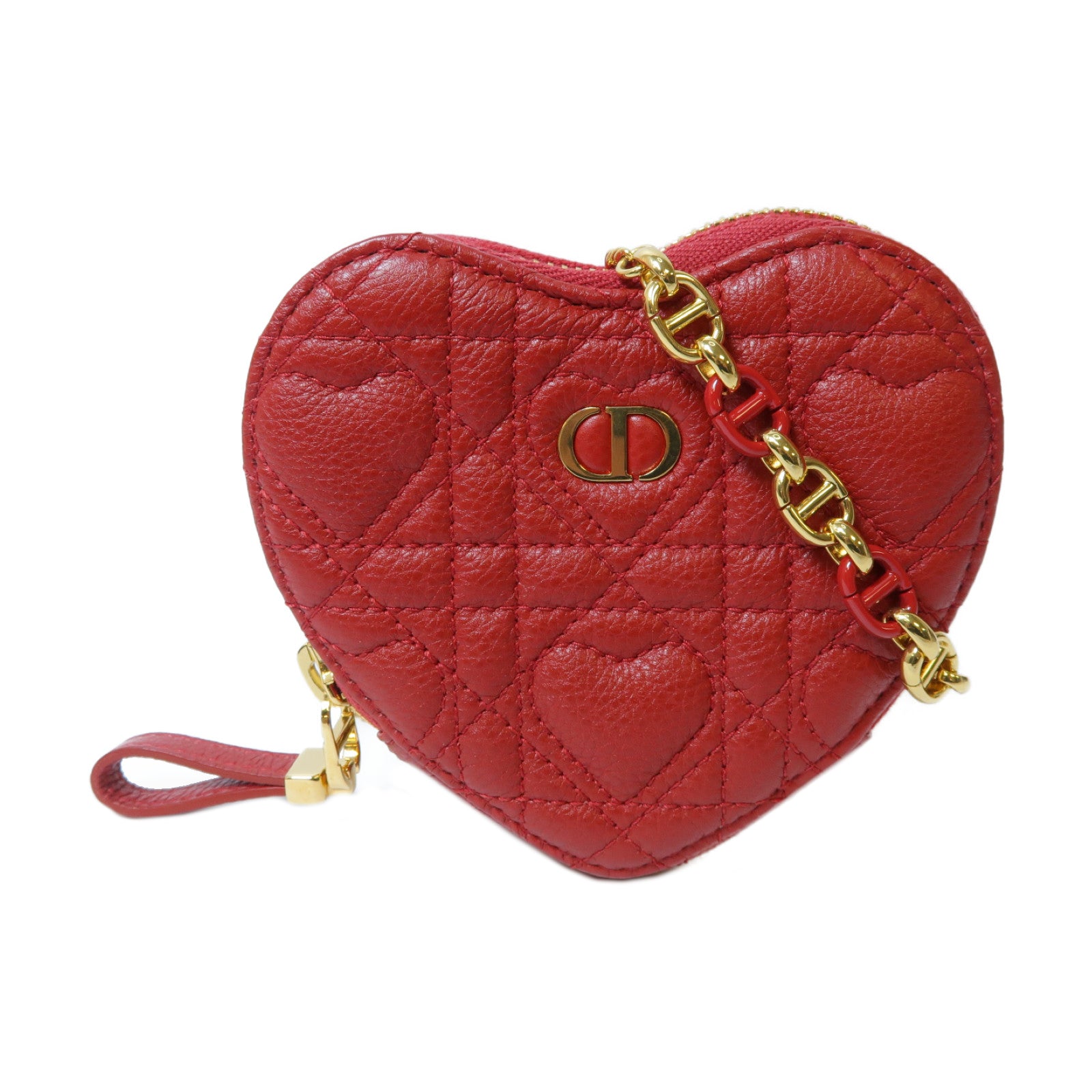 Dior 羊皮皮革Caro Heart Pouch With Chain金扣鏈帶肩背袋紅色
