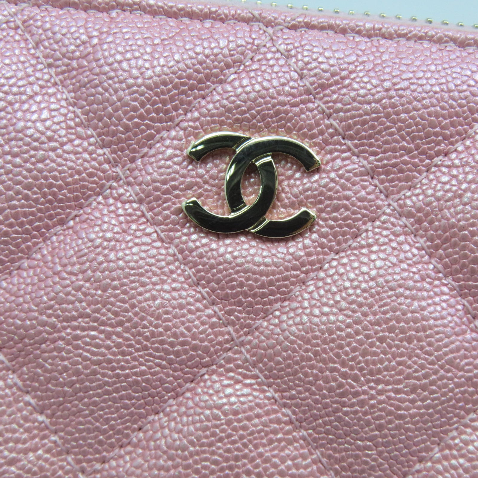 CHANEL 菱格牛皮皮革Clutch With Chain金扣手拿包粉紅色