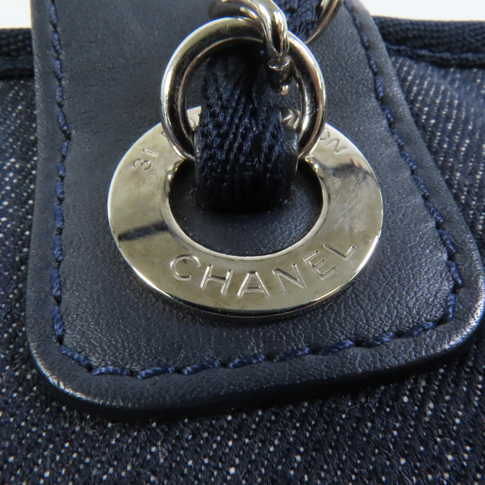 CHANEL 帆布Deauville Chain Tote銀扣鏈帶手挽肩背兩用袋