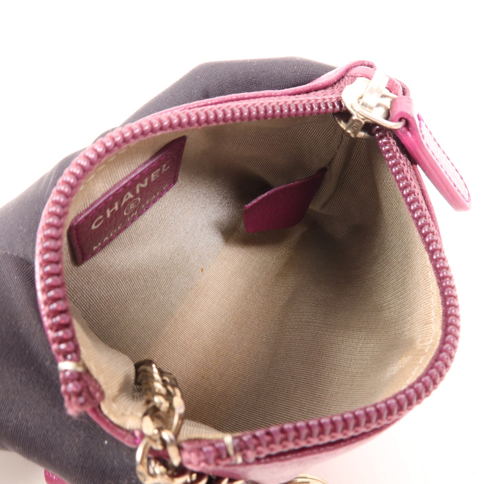 CHANEL 皮革Coin Case銀扣零錢包