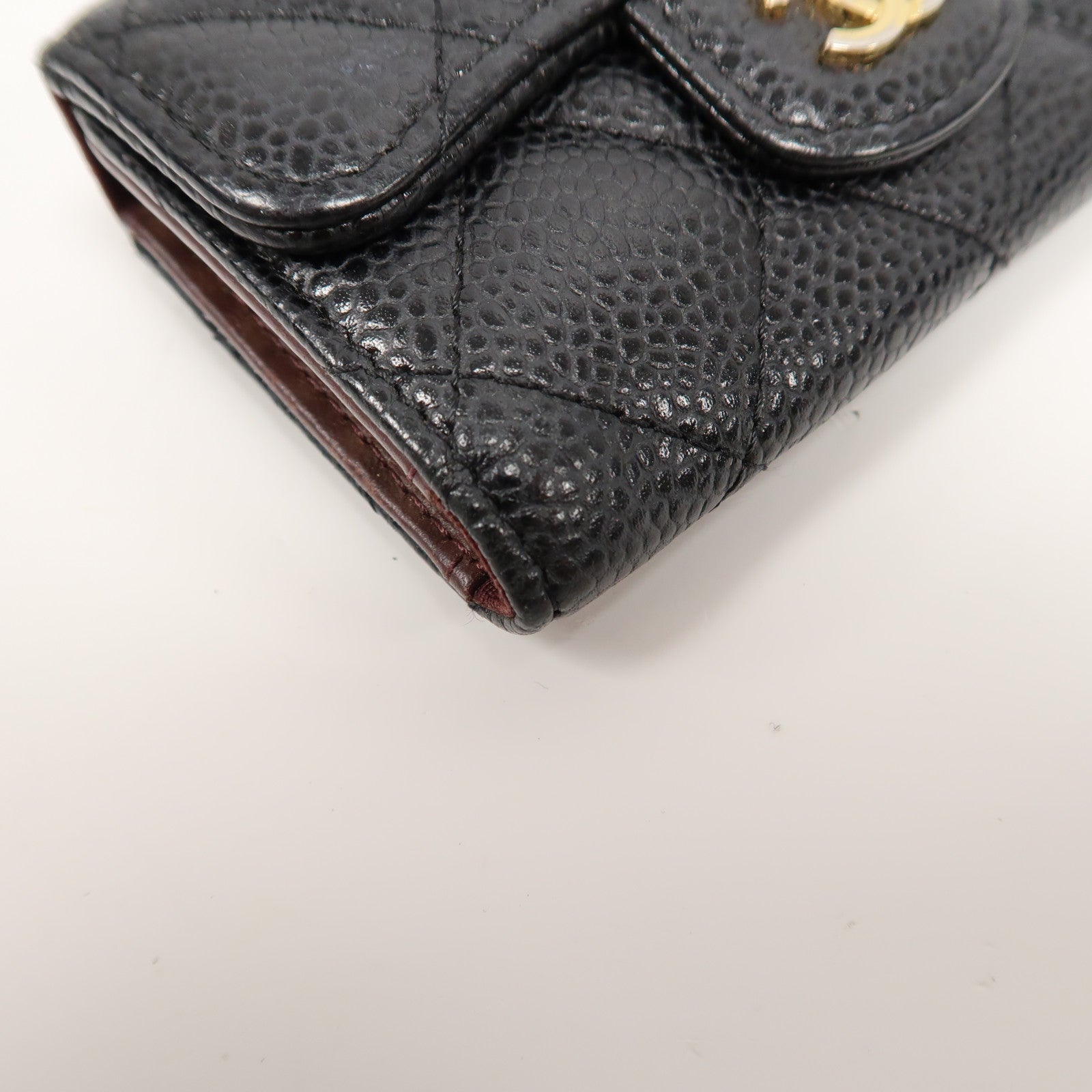 CHANEL Caviar皮革Keycase金扣鎖匙包黑色