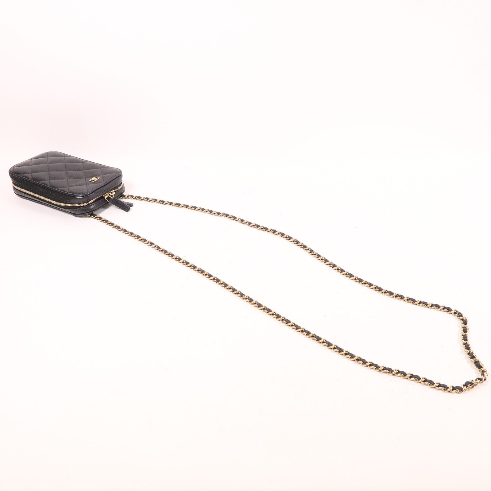 CHANEL CC GHW Phone Bag Chain Shoulder Bag Calfskin Leather Black