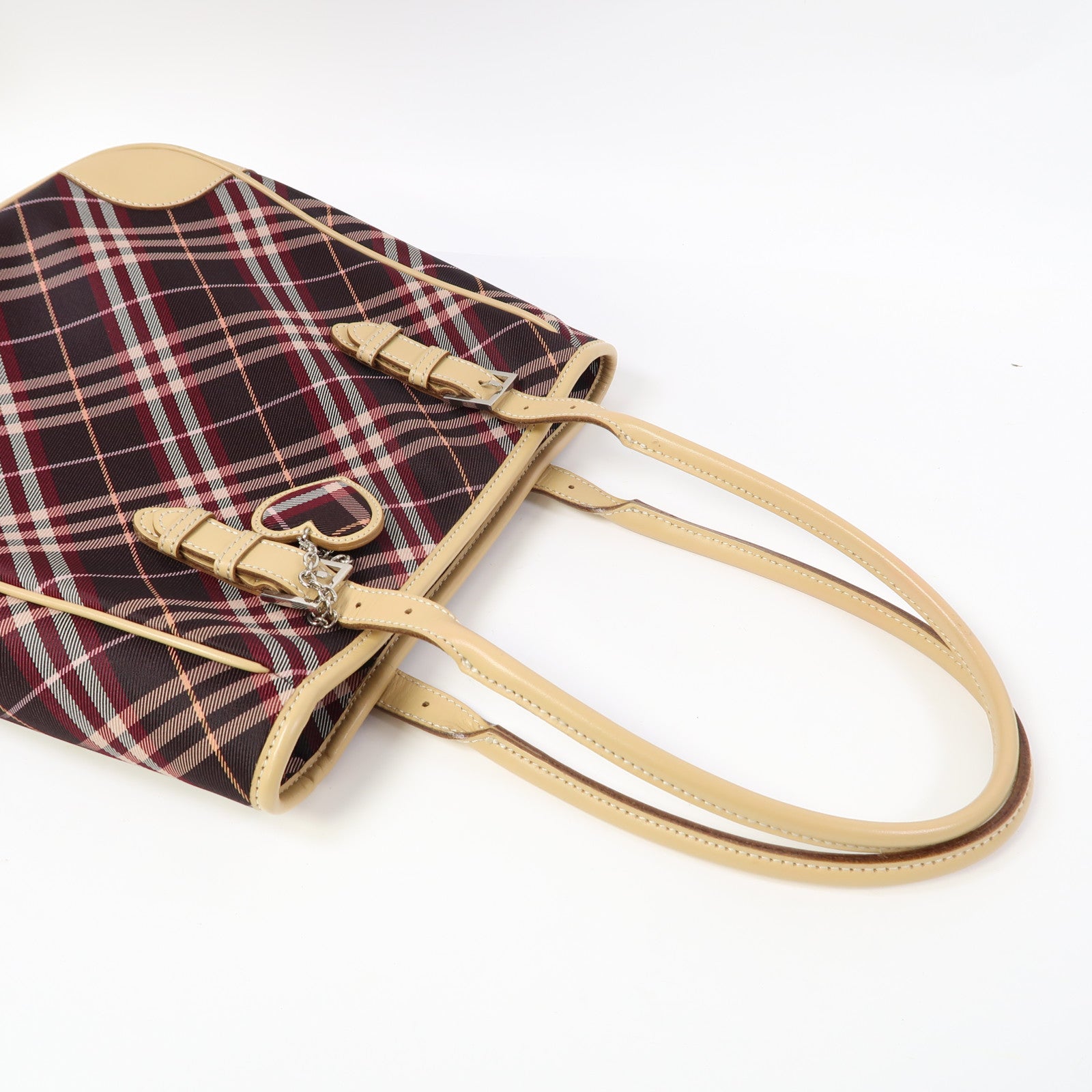 BURBERRY BLUE LABEL 帆布Shoulder Bag銀扣肩背袋紅色/啡色