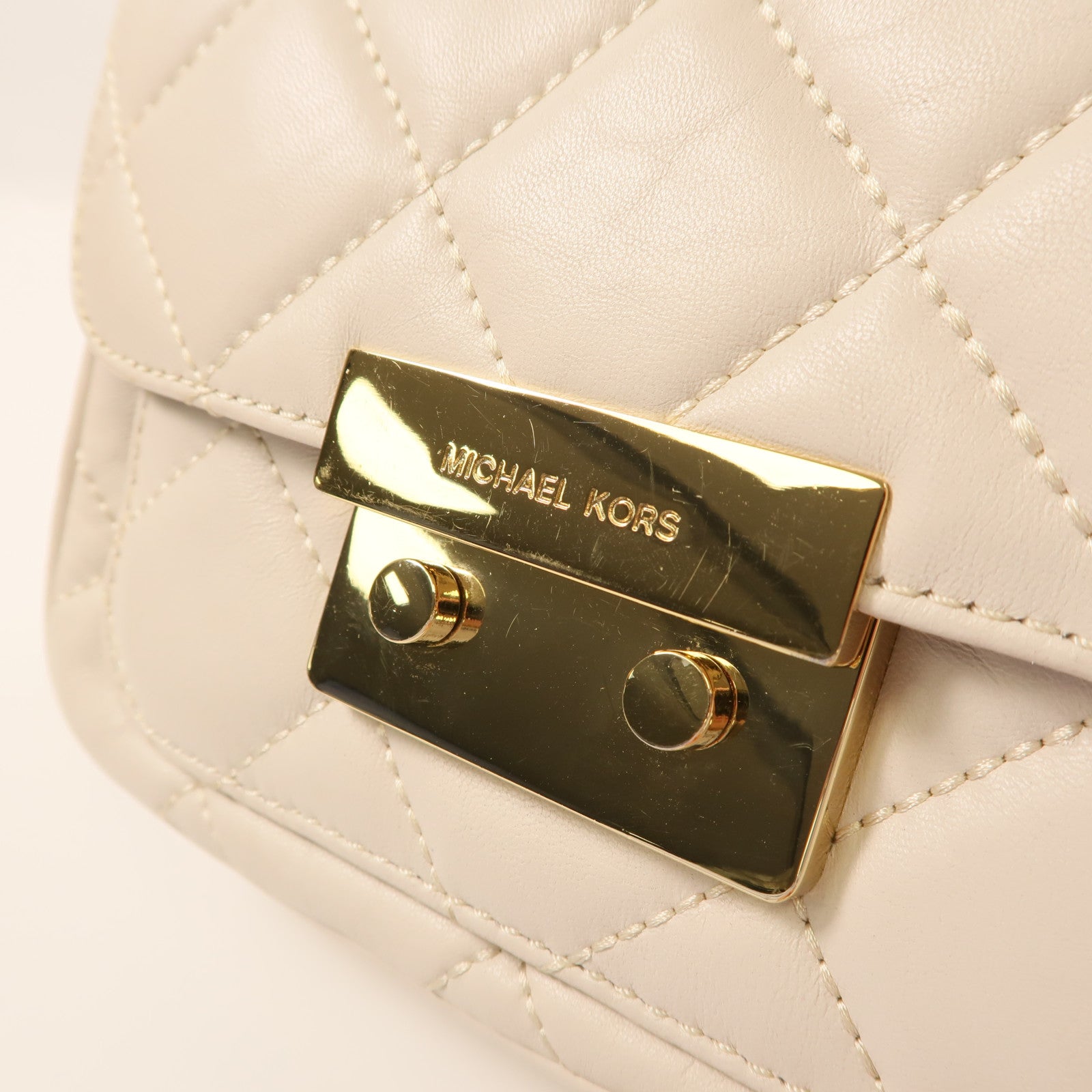 Michael Kors 牛皮皮革Chain Shoulder Bag金扣鏈帶肩背袋白色