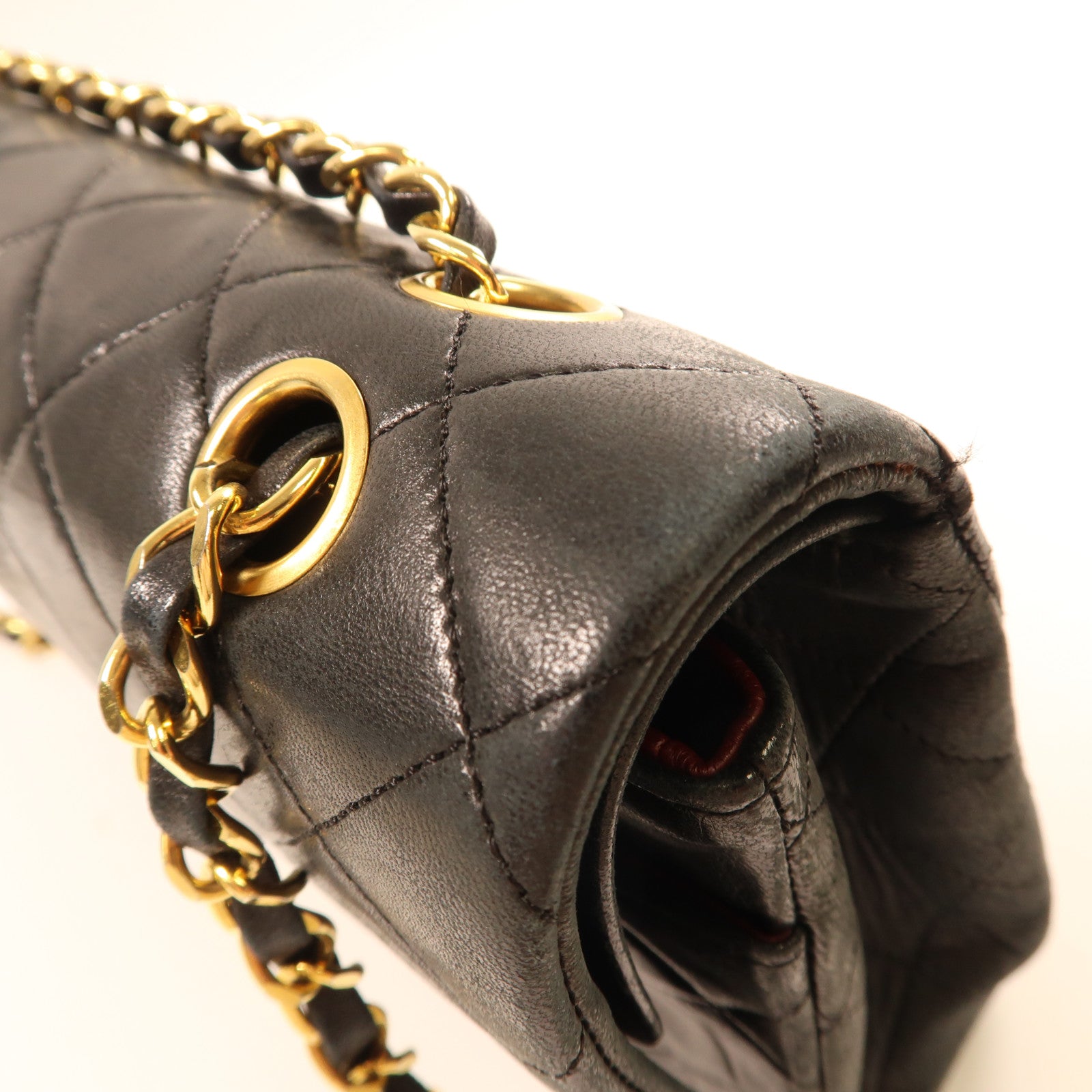 CHANEL 牛皮皮革Chain Shoulder金扣鏈帶肩背袋黑色