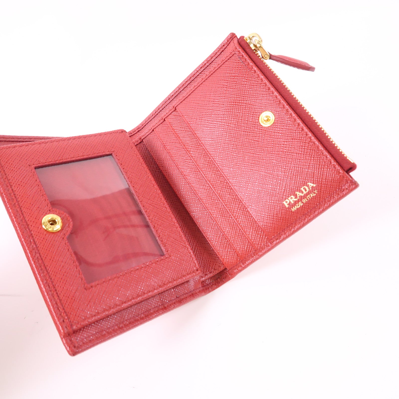 PRADA GHW Wallet 1ML023 Saffiano Leather Red